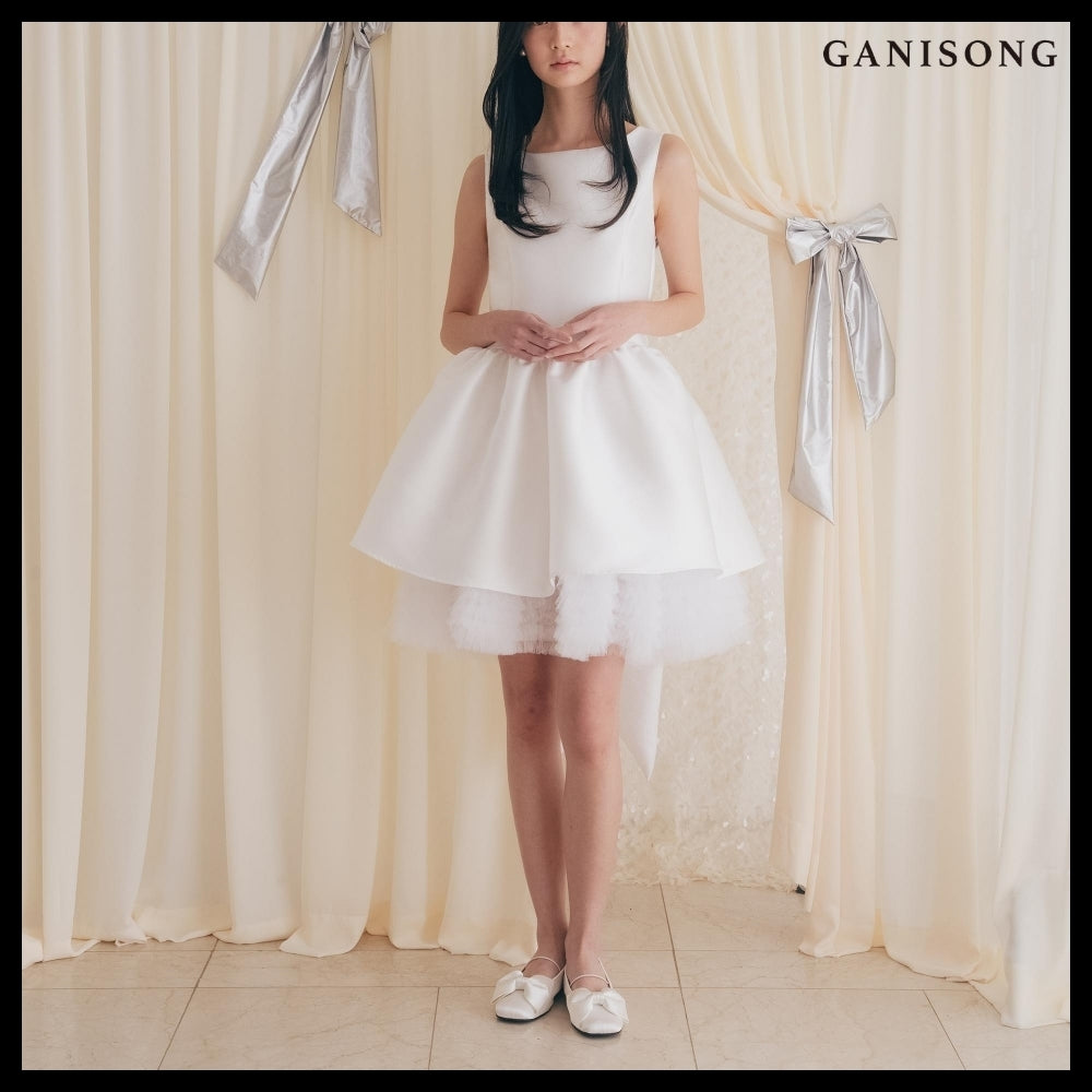 【GANISONG】Bridal Can Can Mini Dress White