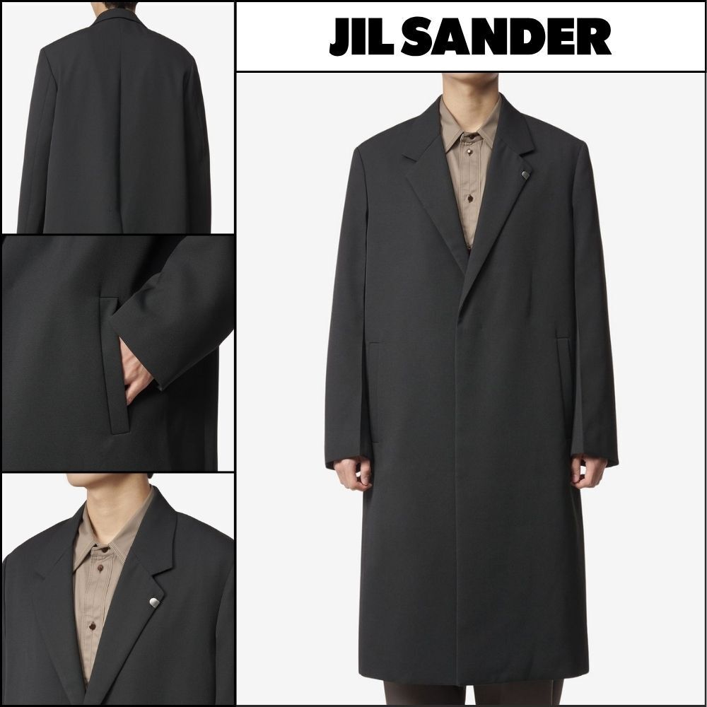 【JIL SANDER】Back slit wool single coat black