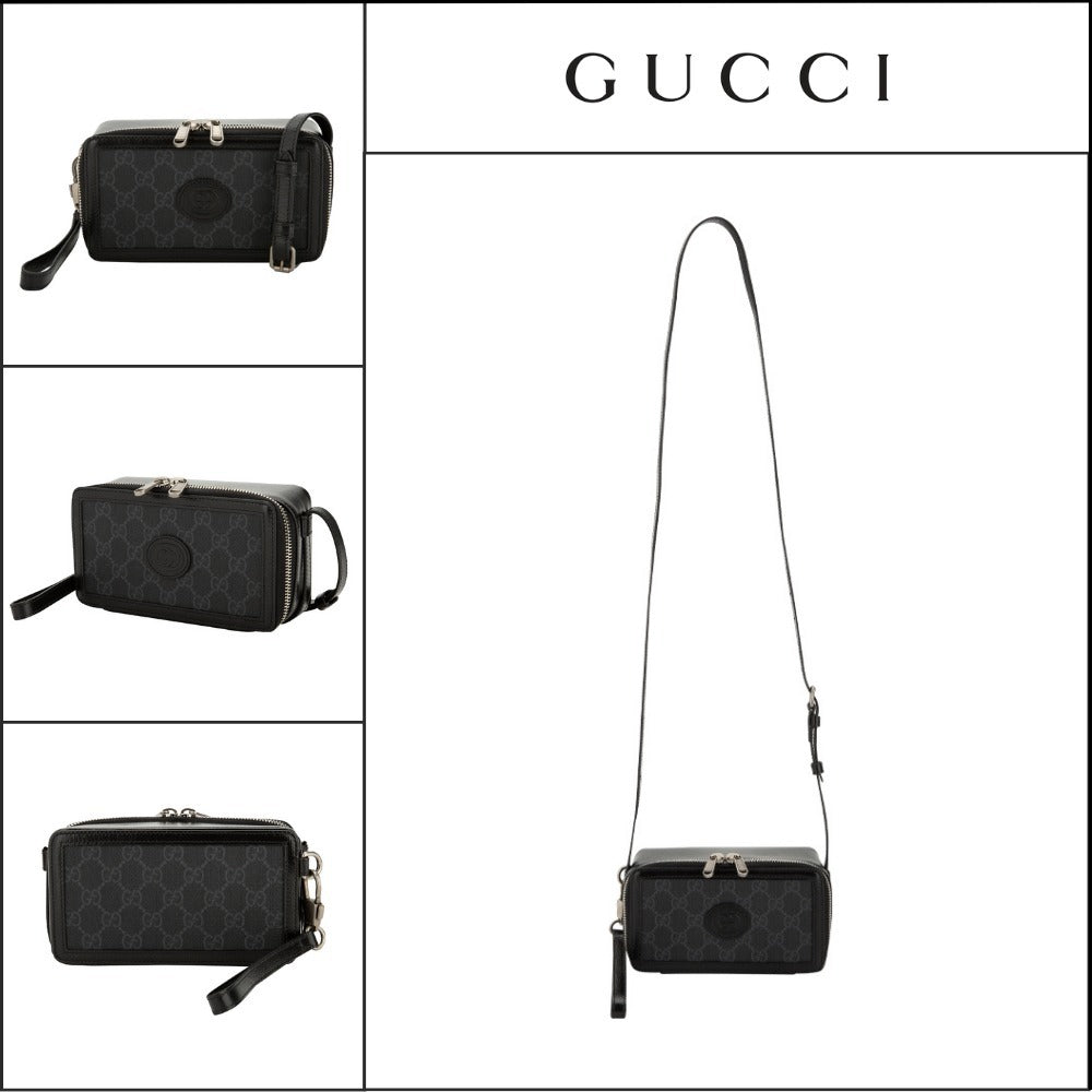 【GUCCI】GG Supreme Canvas Leather Mini Crossbody Bag BLACK