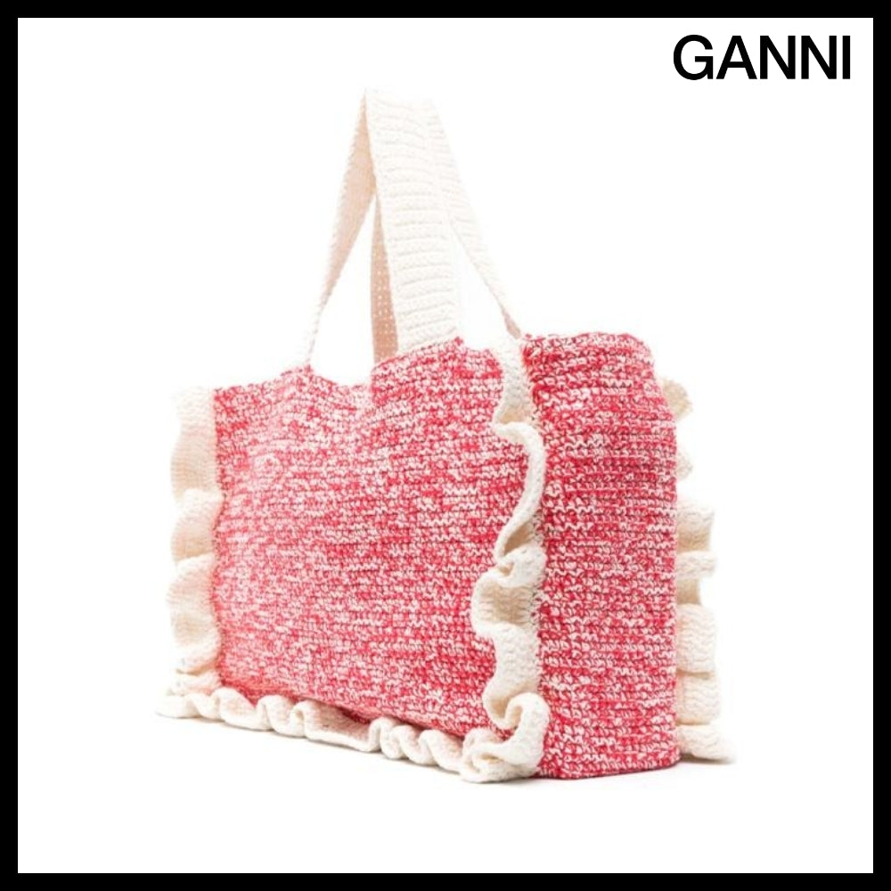 【GANNI】CROCHET FRILL TOTE BAG EGRET