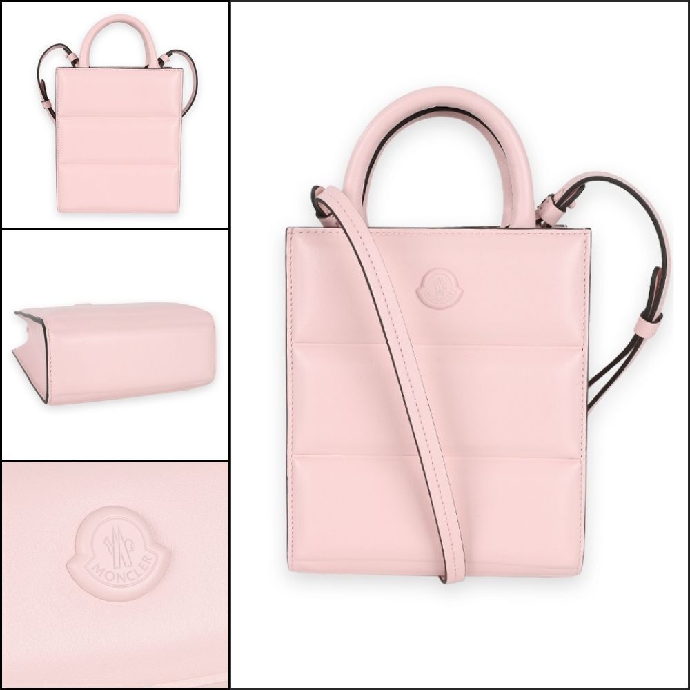 【MONCLER】 Women Doudoune Leather Mini Tote Bag Pink