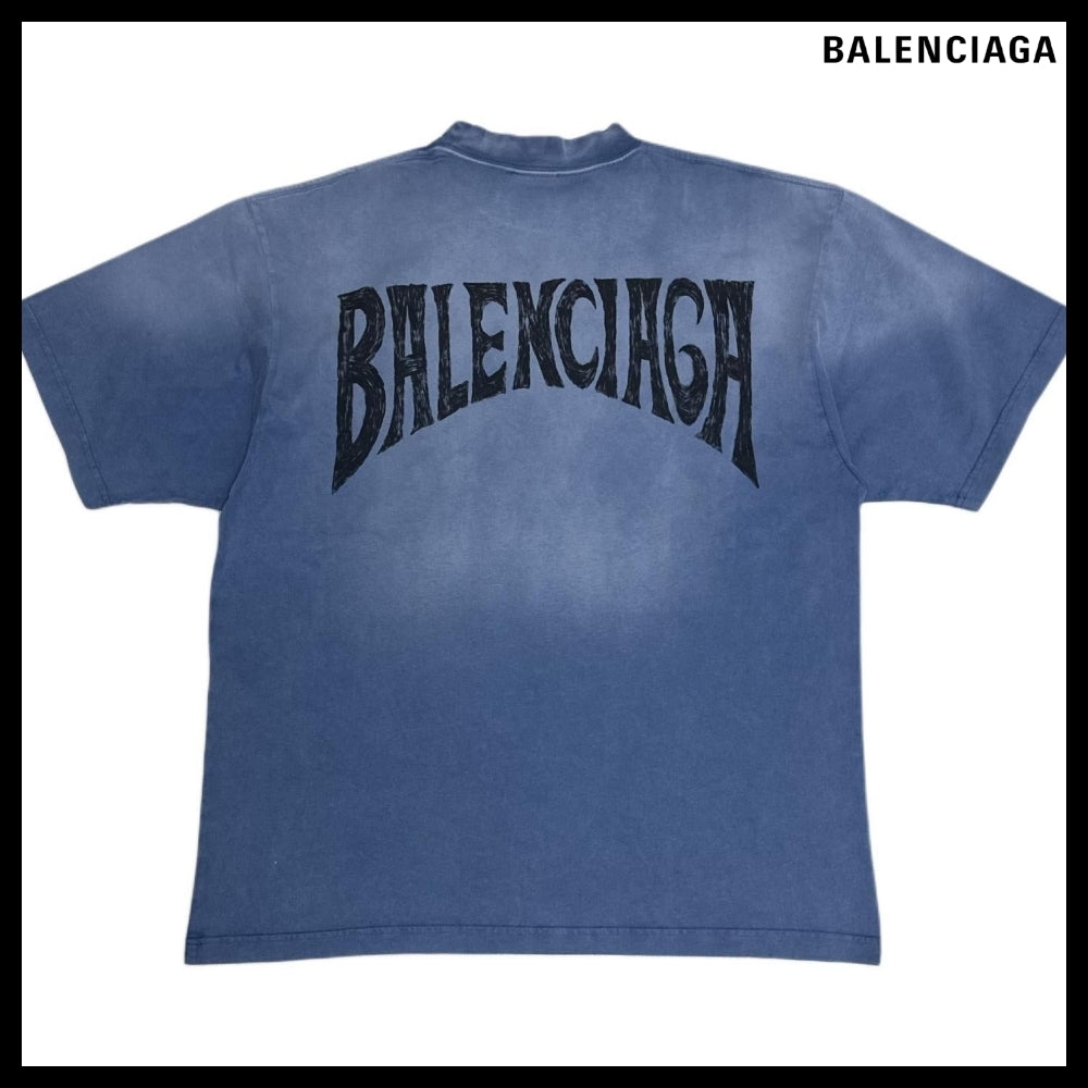 【BALENCIAGA】Hand-Drawn T-shirt Blue