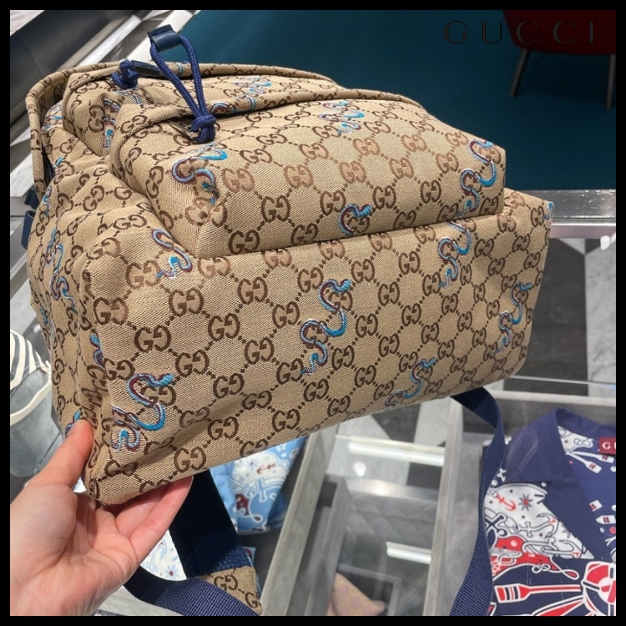 【GUCCI】GG Snake Canvas Medium Backpack Beige Ebony