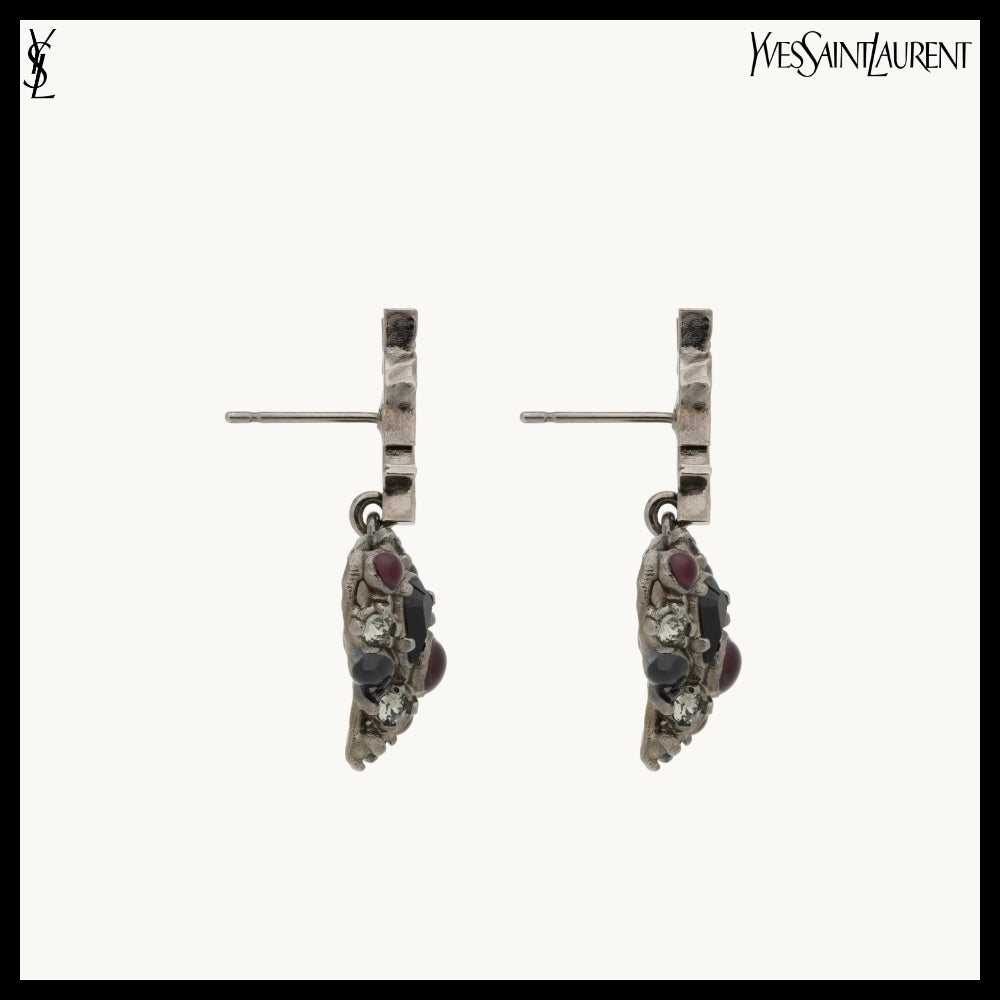 【Saint Laurent】Crystal Heart Earrings 2 Colors