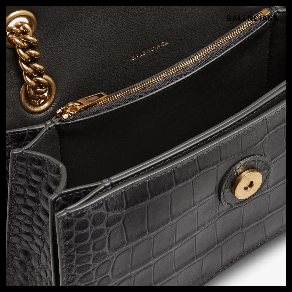 【BALENCIAGA】Crush Small Chain Bag Crocodile Embossed Black