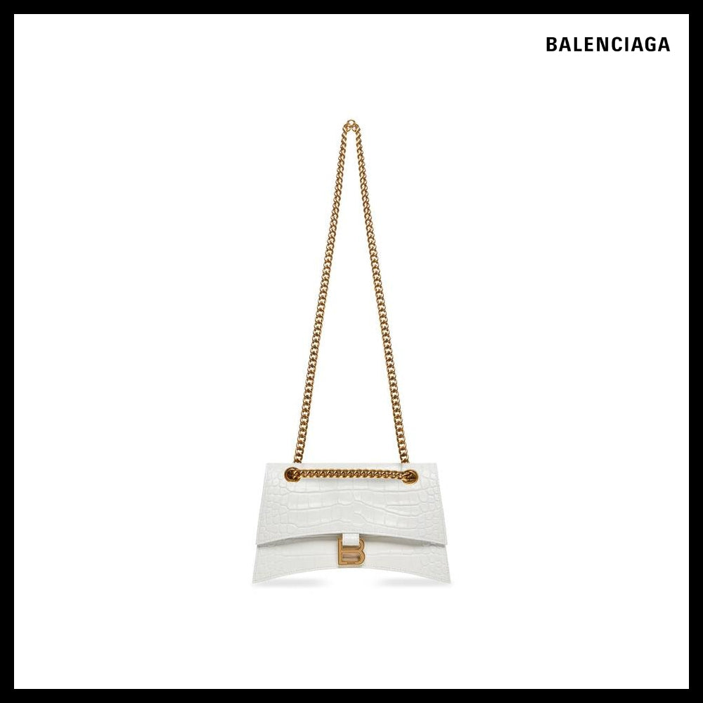 【BALENCIAGA】Crush Small Chain Bag Crocodile Embossed Optic