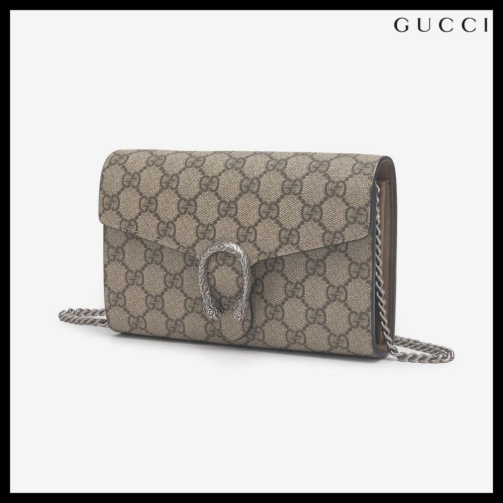【GUCCI】GG Supreme Chain Wallet Beige:Ebony