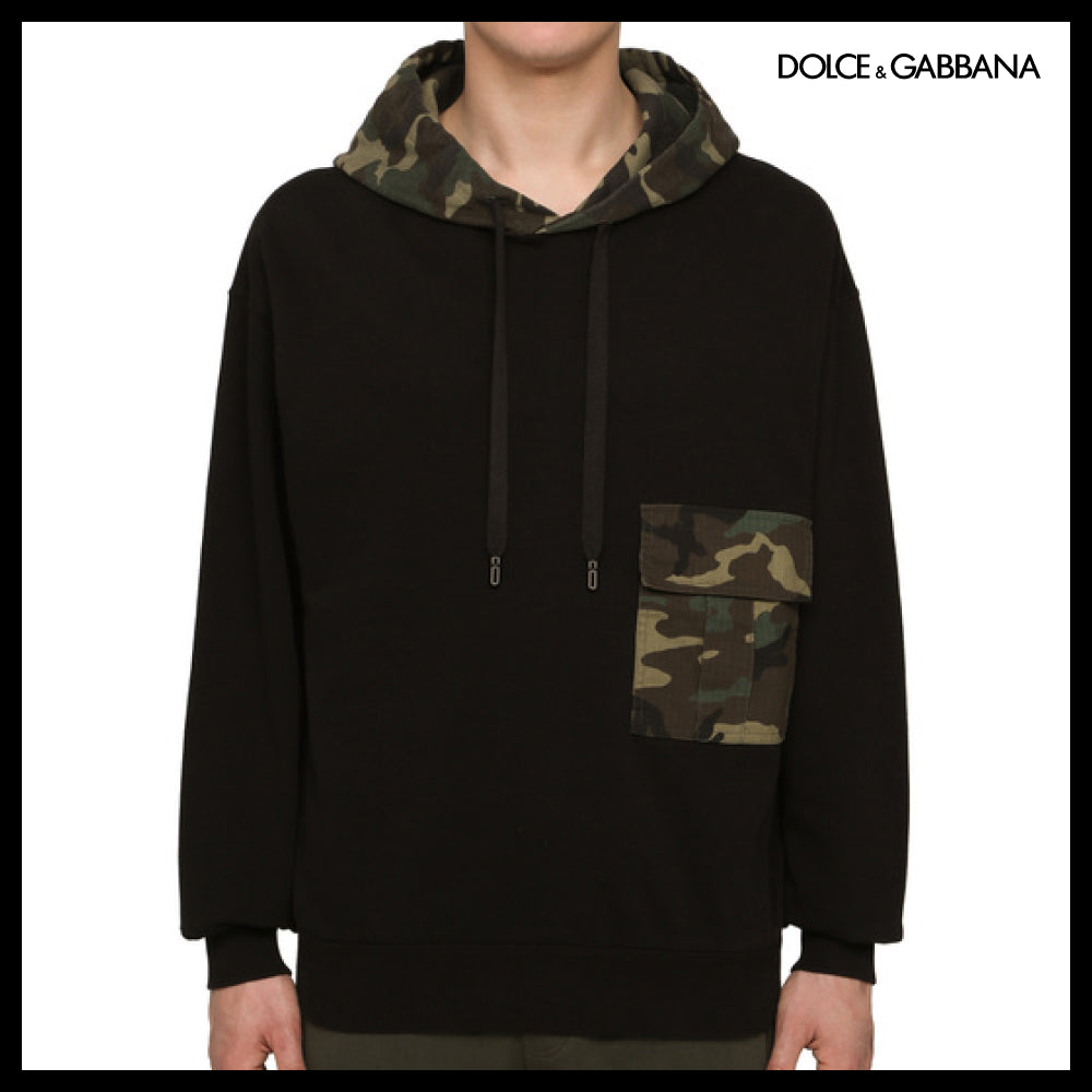 【Dolce & Gabbana】Jersey Hoodie with Camouflage Details