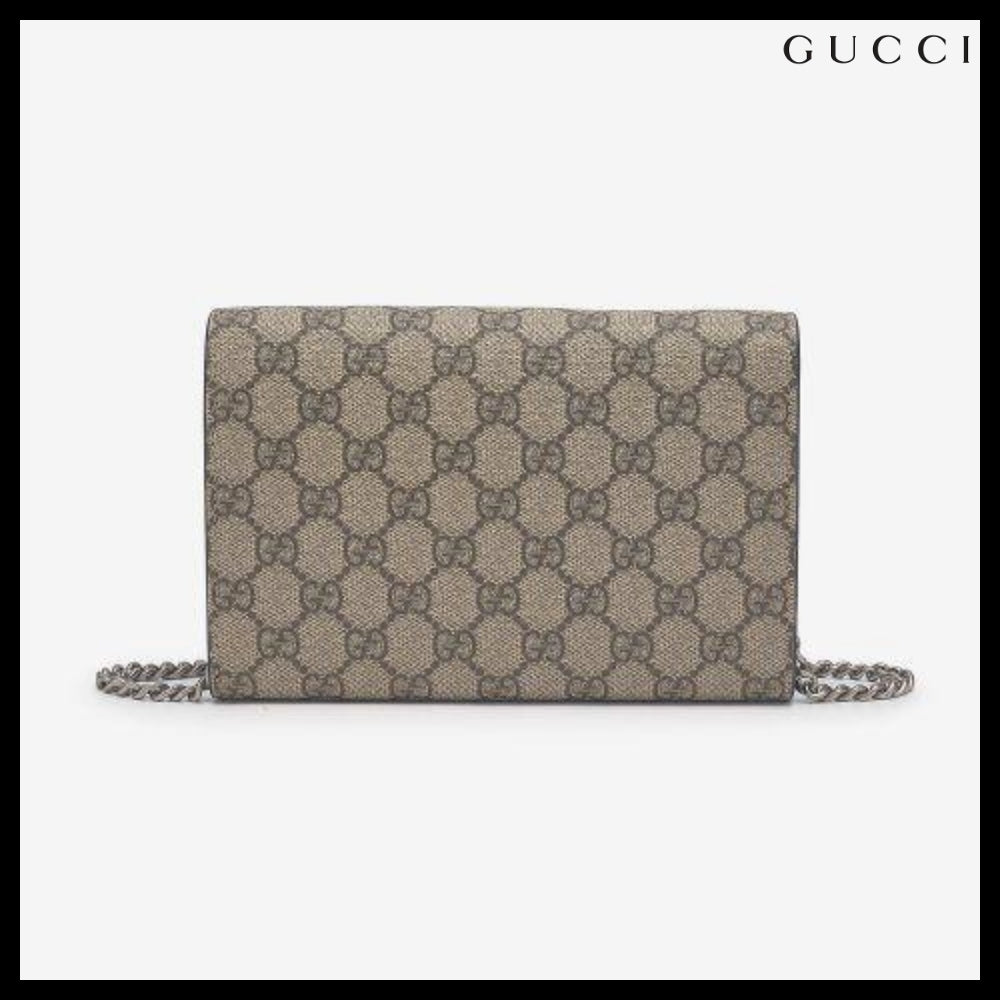 【GUCCI】GG Supreme Chain Wallet Beige:Ebony