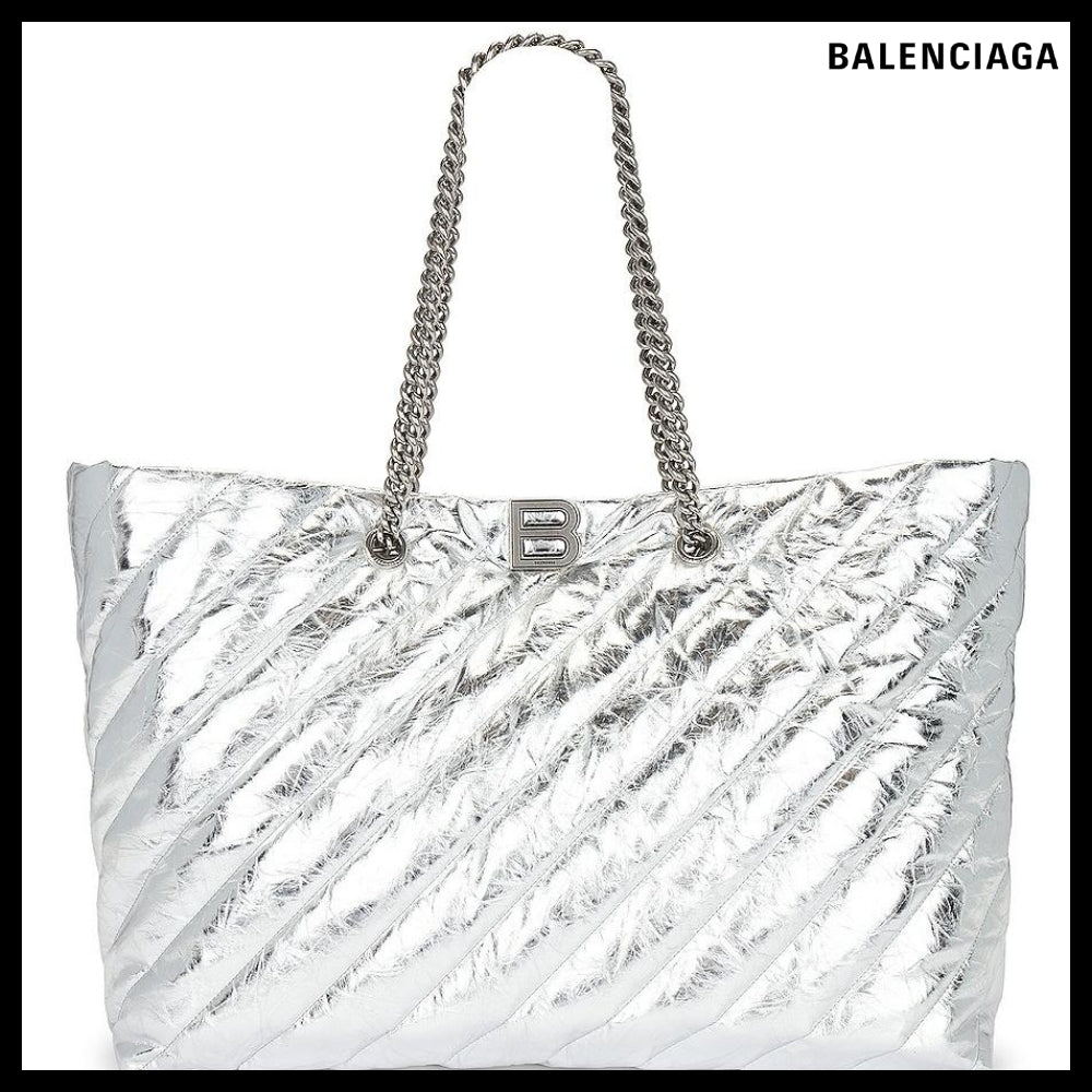 【BALENCIAGA】Crush Large Carry-All Tote Bag - Silver