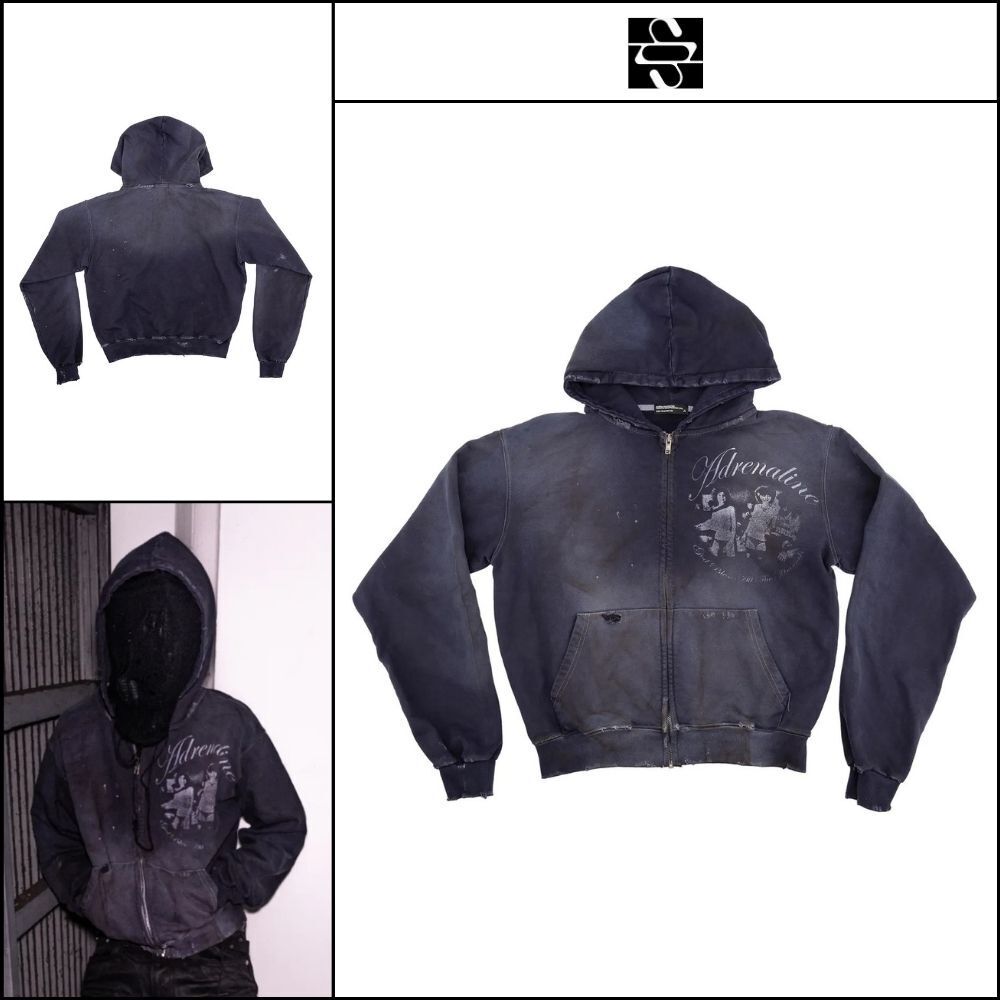 【SUNDAYOFFCLUB】Adrenaline Thrashed Zip Hoodie Washed