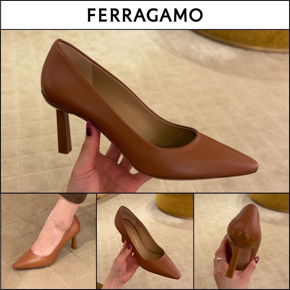【FERRAGAMO】NEW JUS 70 LEATHER PUMPS BROWN