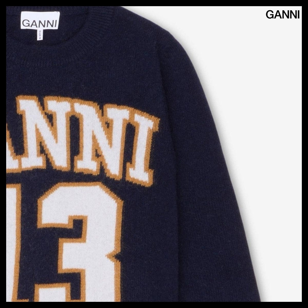【Ganni】Graphic Wool Mix Baseball Knit - Sky Captain