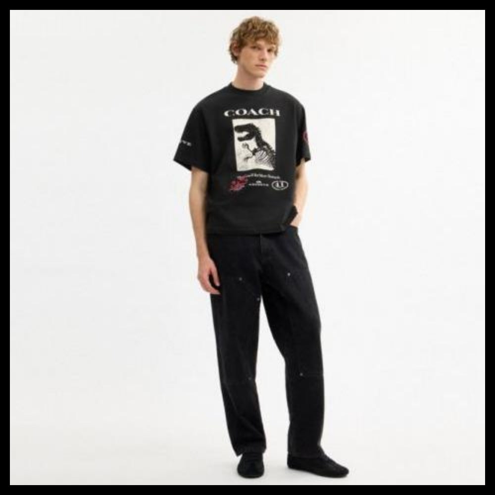 【Coach】Dinosaur Collage T Shirt Organic Cotton Black