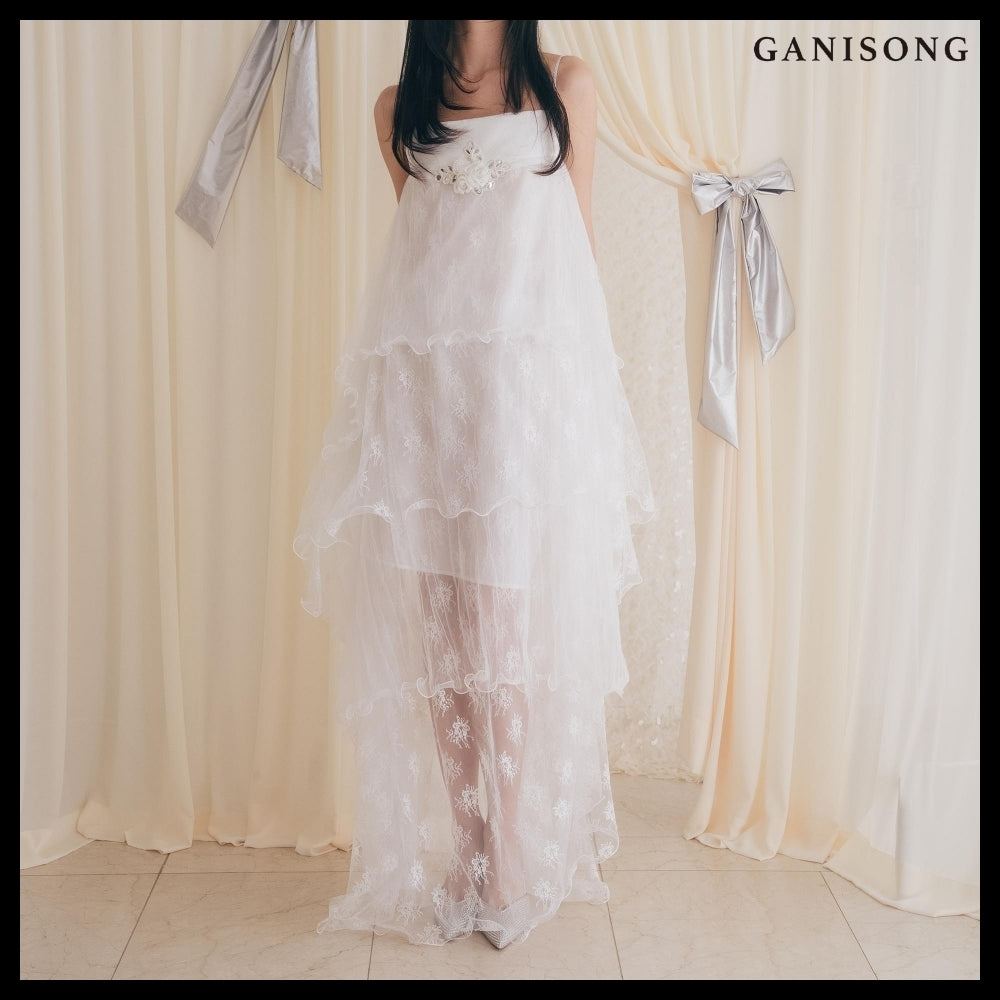 【GANISONG】Bridal Wave To Moon Dress White