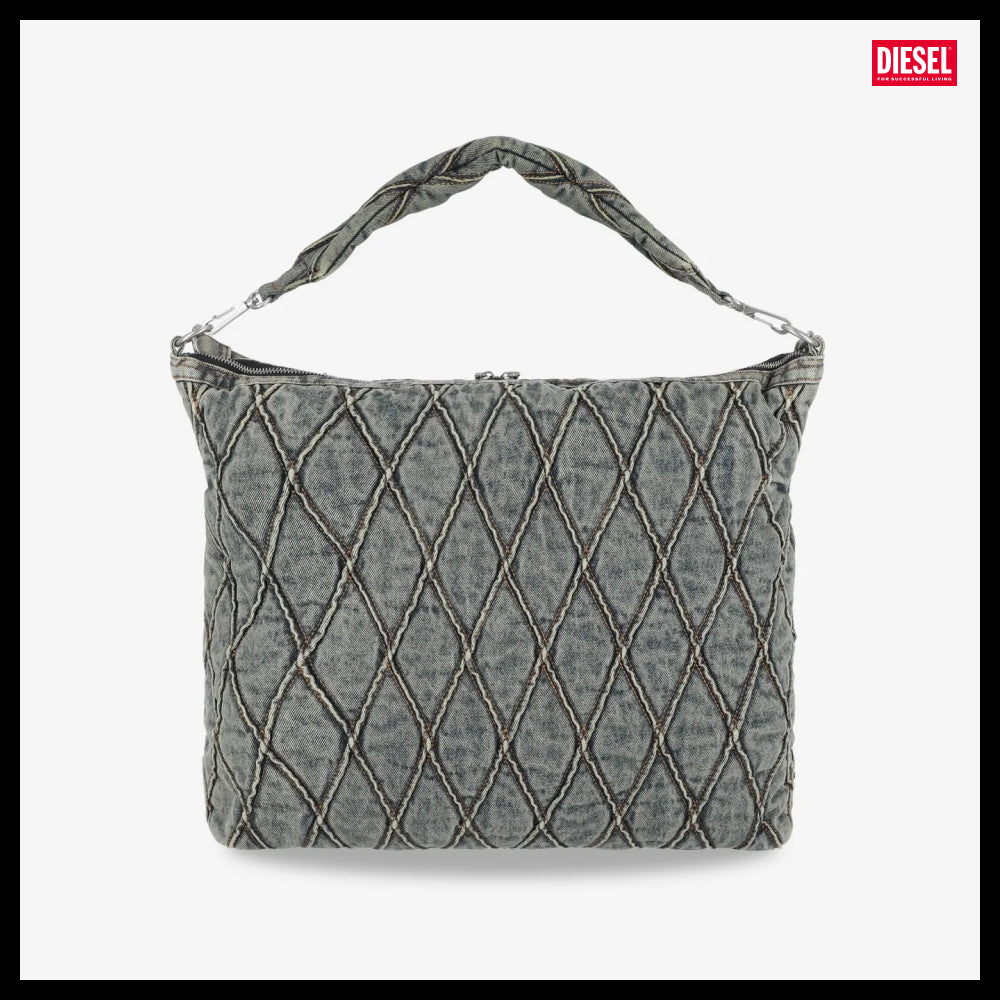 【DIESEL】Charm D Large Hobo Shoulder Bag - Blue Dirty Wash