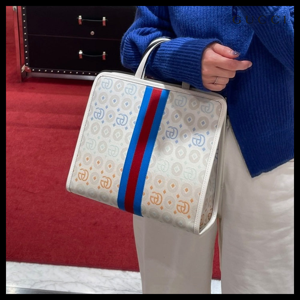 【GUCCI】GG Web Stripe Canvas Tote Bag Multi