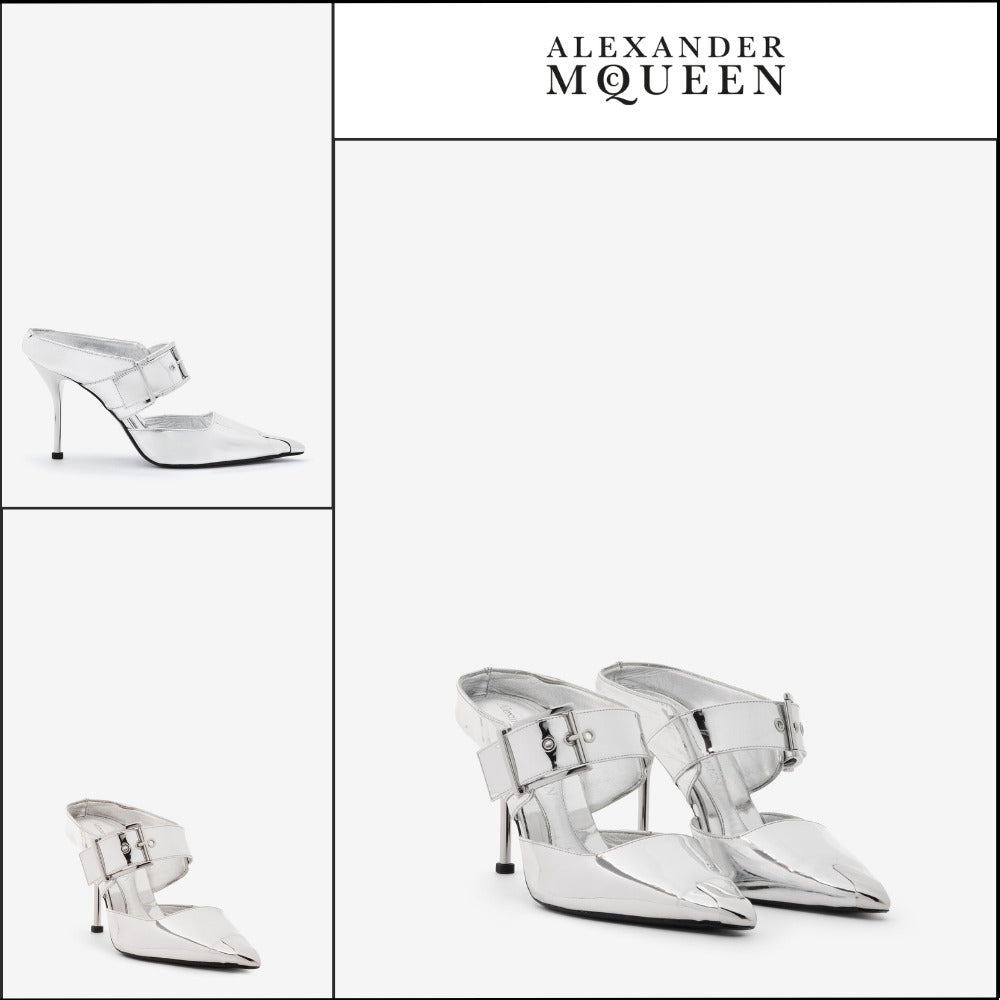 【Alexander Mcqueen】Punk Buckle Mule in Silver