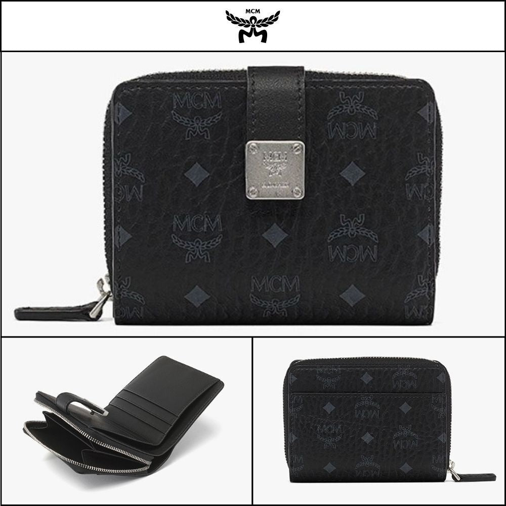 【MCM】Visetos brass plate wallet Black
