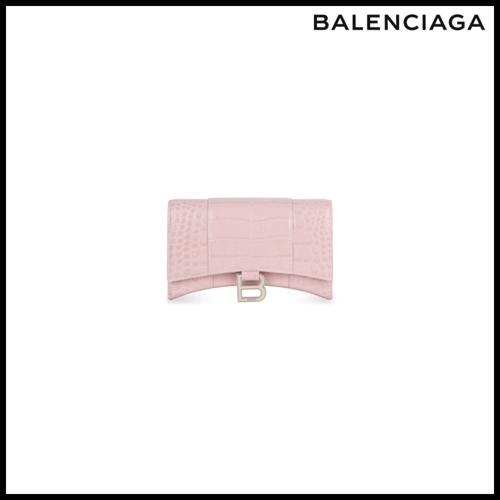 【BALENCIAGA】Hourglass Wallet on Chain Crocodile Embossed