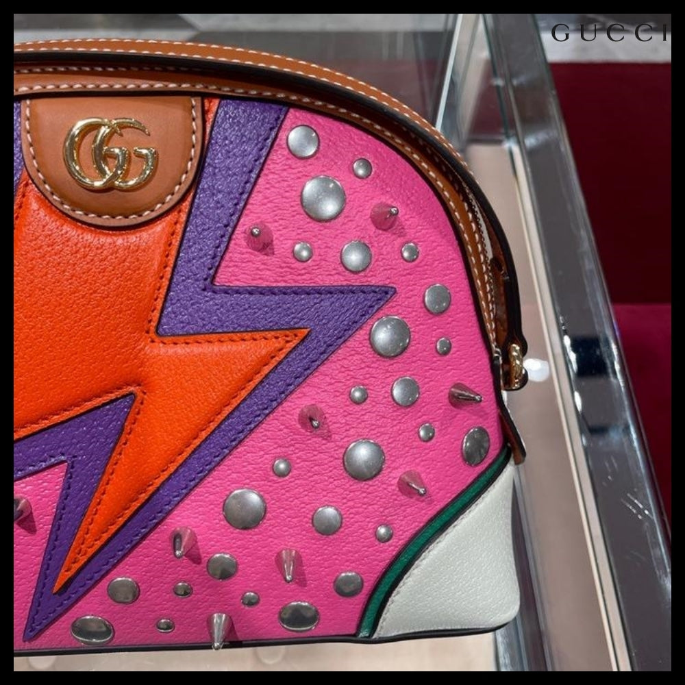 【GUCCI 】GG Ophidia Studded Half Moon Shoulder Bag PINK MIX
