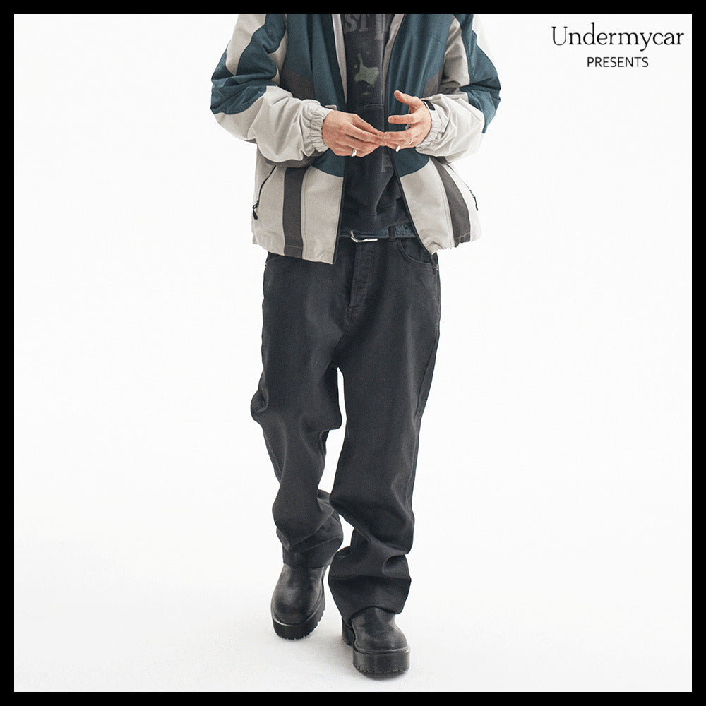 【Undermycar】Noir Coated Baggy Jeans Black