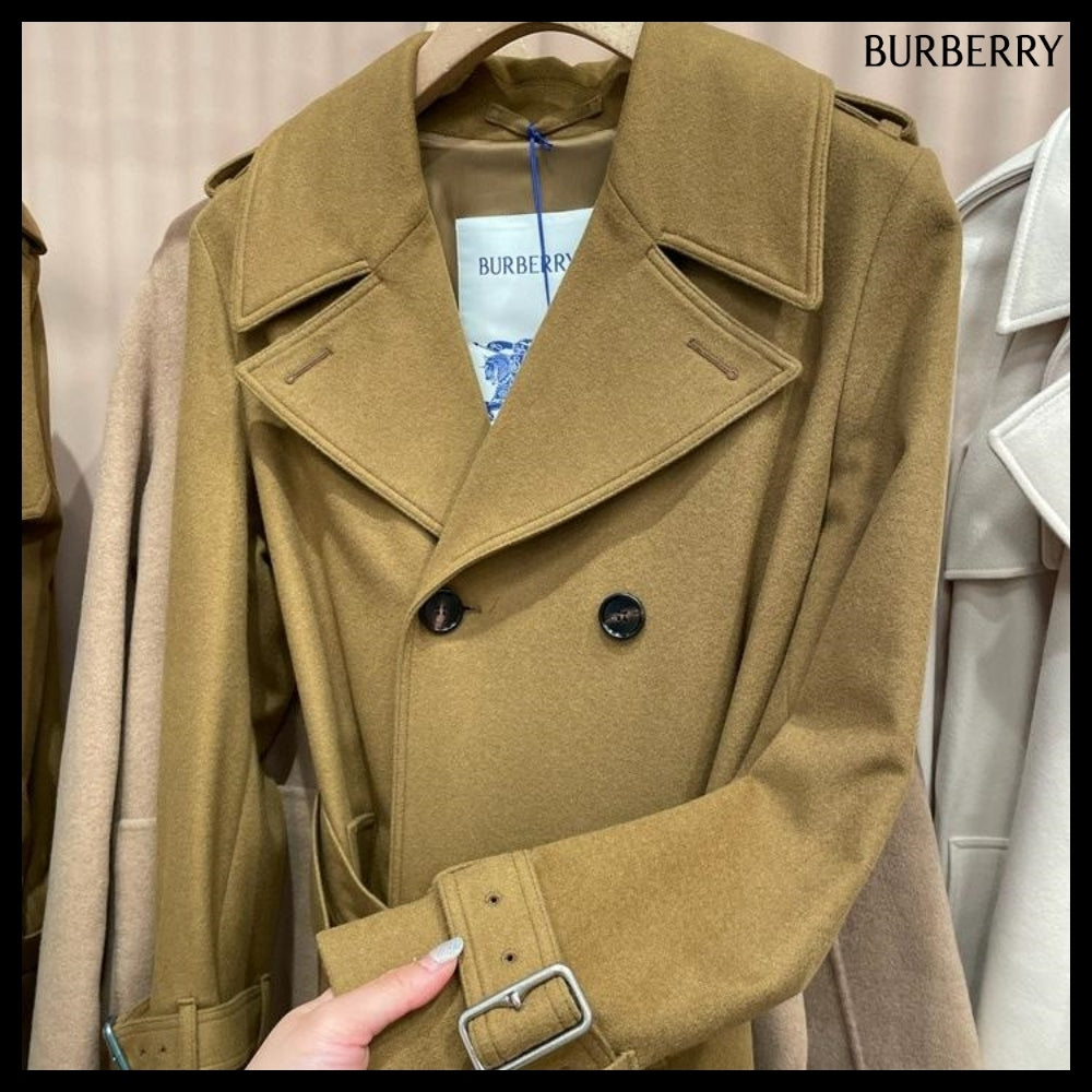 【Burberry】Cashmere Belted Long Trench Coat Shrew