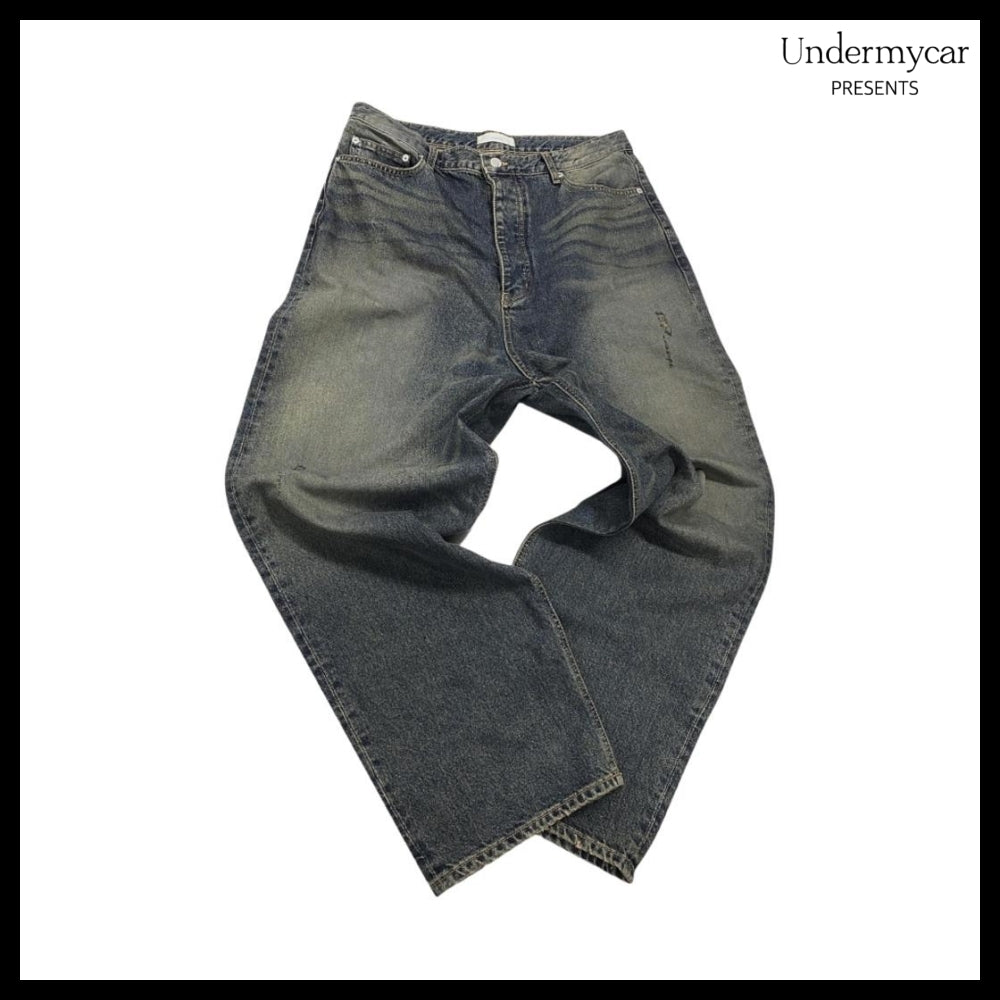 【Undermycar】Iek Hand Brush Washed Wide Jeans