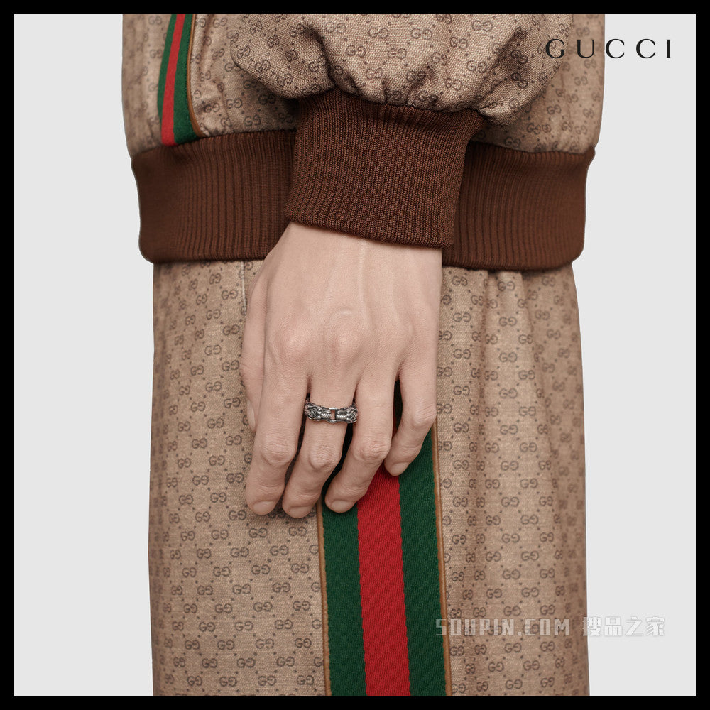 【GUCCI】Vintage Tiger Head Sterling Ring Argento Black