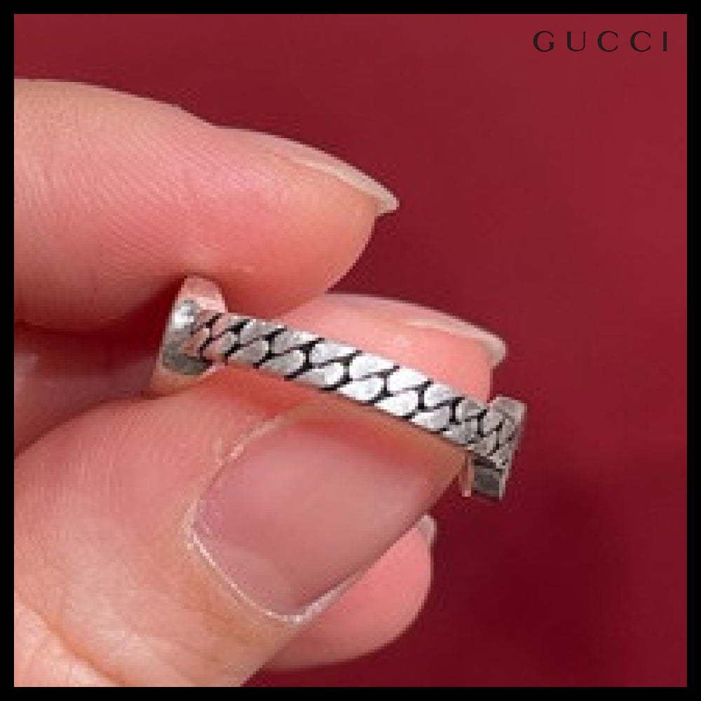 【GUCCI】Interlocking G Enamel Chain Ring Black