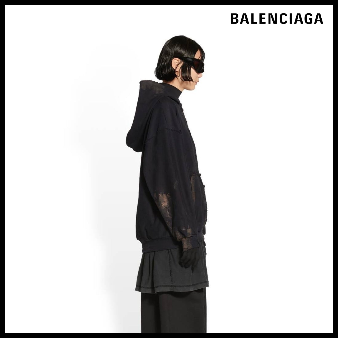 【BALENCIAGA】Gaffer Zip-Up Hoodie Small Fit Black