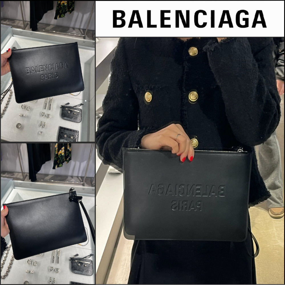 【BALENCIAGA】Duty Free Lettering Logo Smooth Strap Clutch
