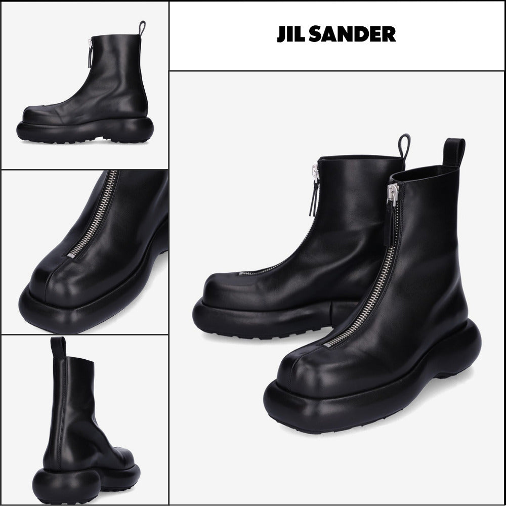 【Jil Sander】Zip-Up Chunky Leather Chelsea Boots Black