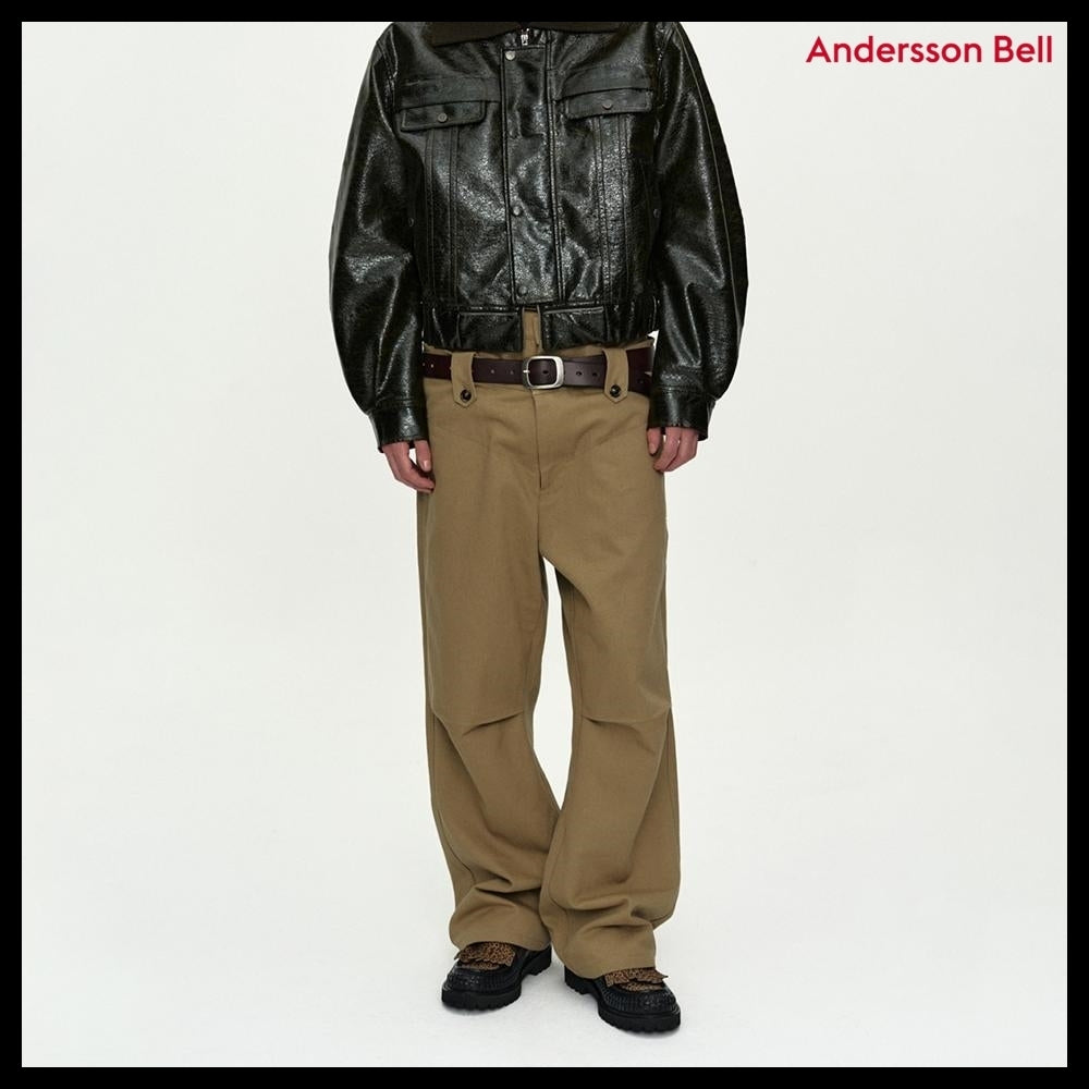【ANDERSSON BELL】Double Waistband Wide-Leg Trousers Beige