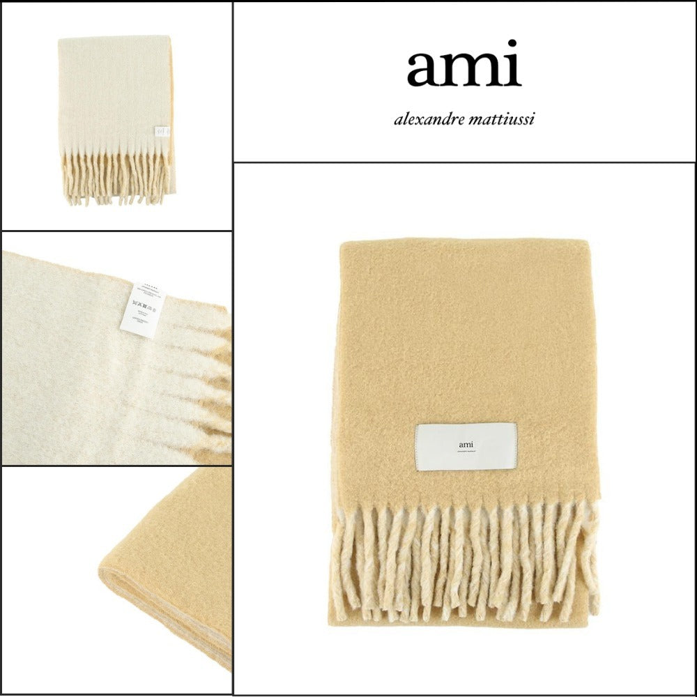 【 AMI PARIS 】 Neutral Sand Fringe Scarf