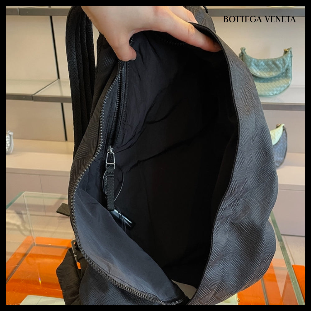 【BOTTEGA VENETA】Woven Jacquard Nylon Rider Backpack BLACK