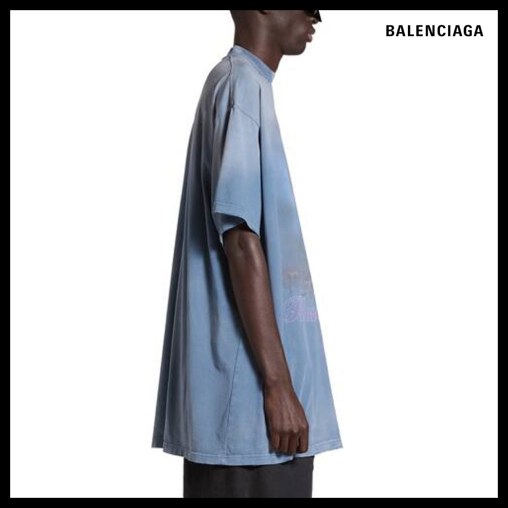 【BALENCIAGA】Moon T-Shirt Oversized Blue Vintage Jersey