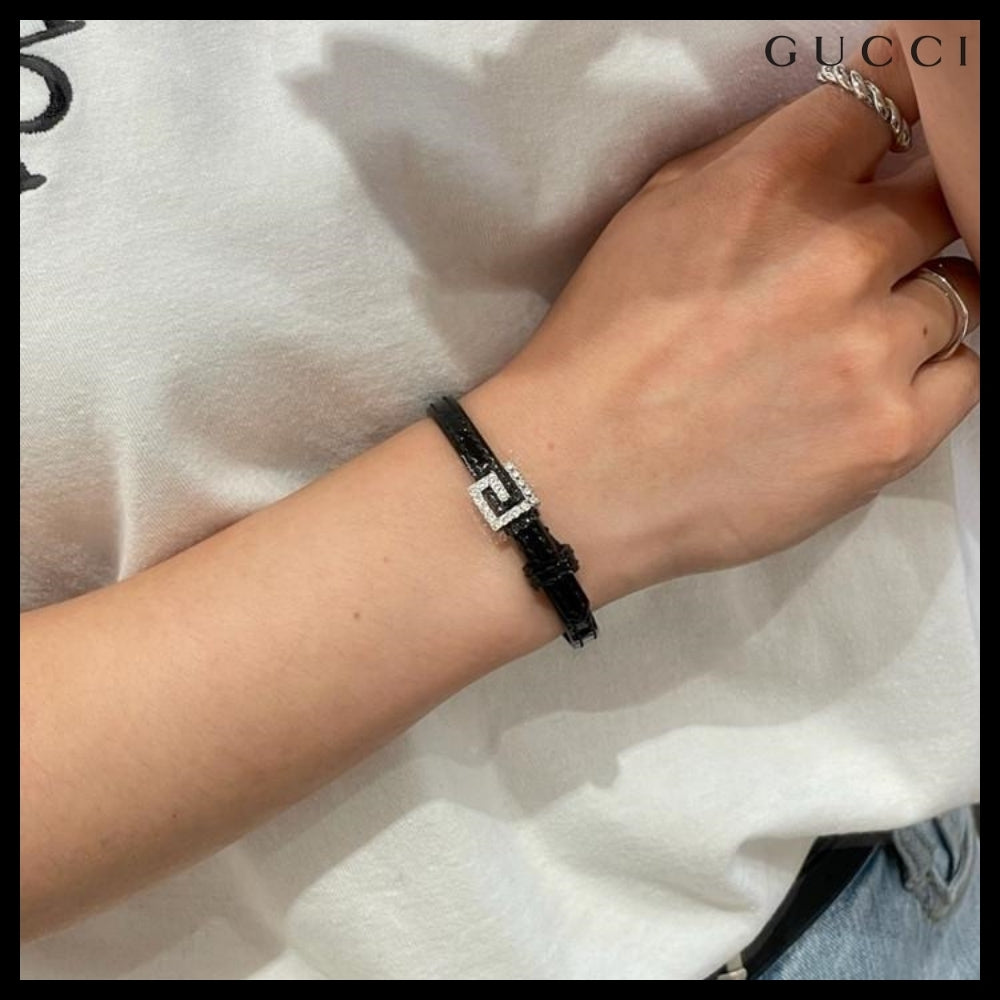 【GUCCI】 レディース レザー ブレスレット ブラック