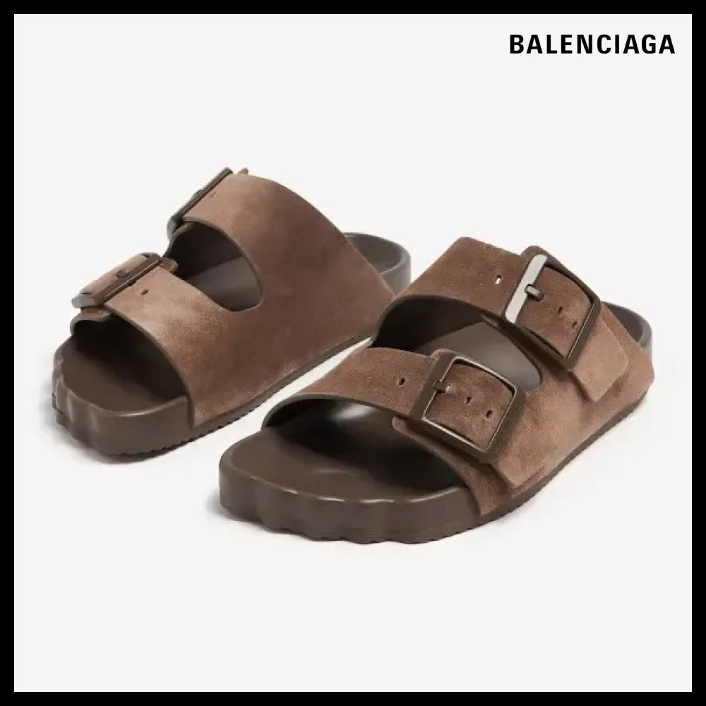 【BALENCIAGA】Sunday Mule Suede Cold Sandals In Brown