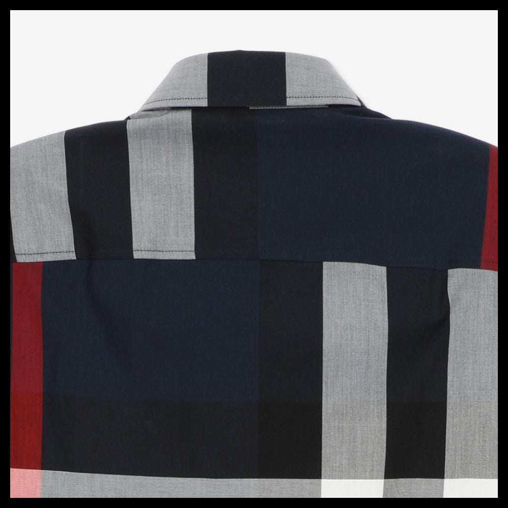 【Burberry】Check Cotton Slim Fit Shirt Navy
