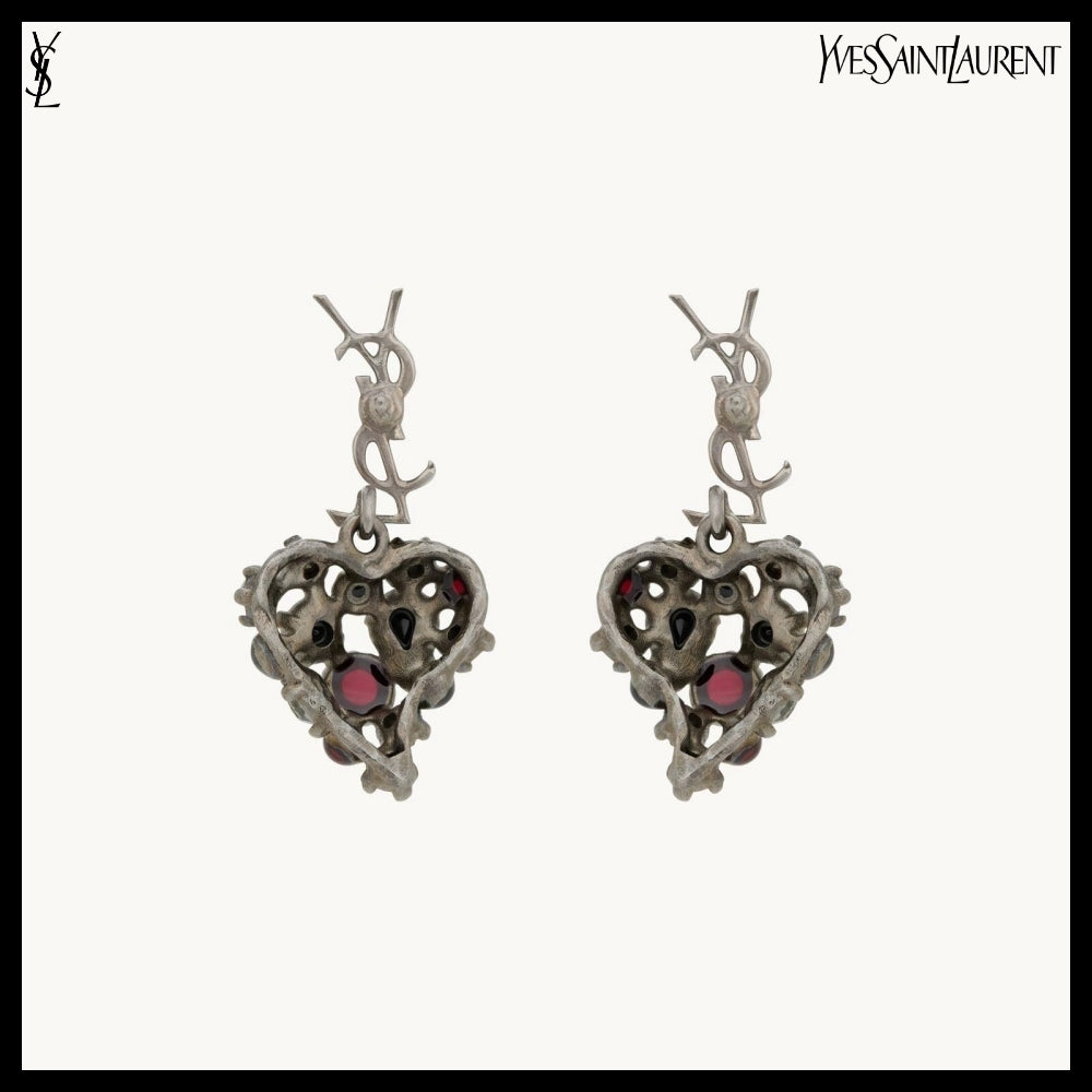 【Saint Laurent】Crystal Heart Earrings 2 Colors
