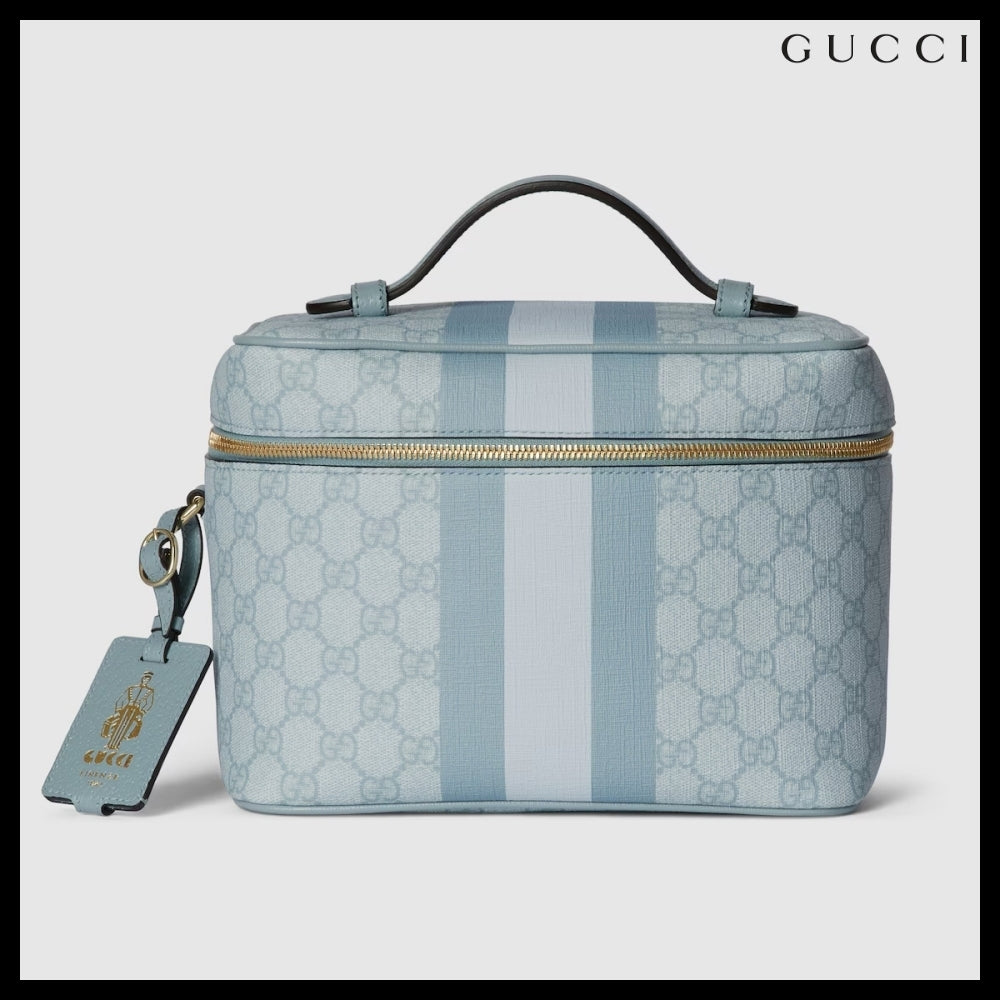 【GUCCI】GG Supreme Web Stripe Canvas Tote Bag Blue