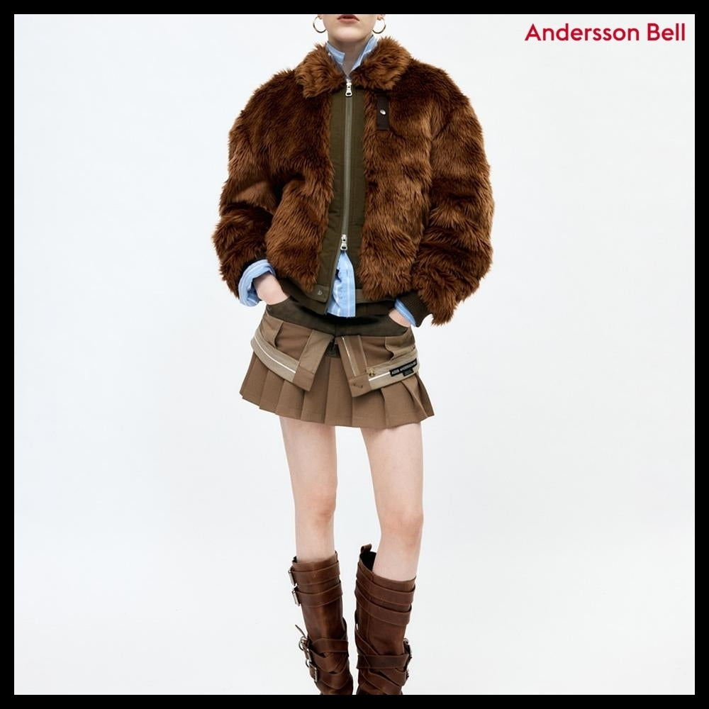 【ANDERSSON BELL】Unisex Flight Fur Bomber Jacket Brown