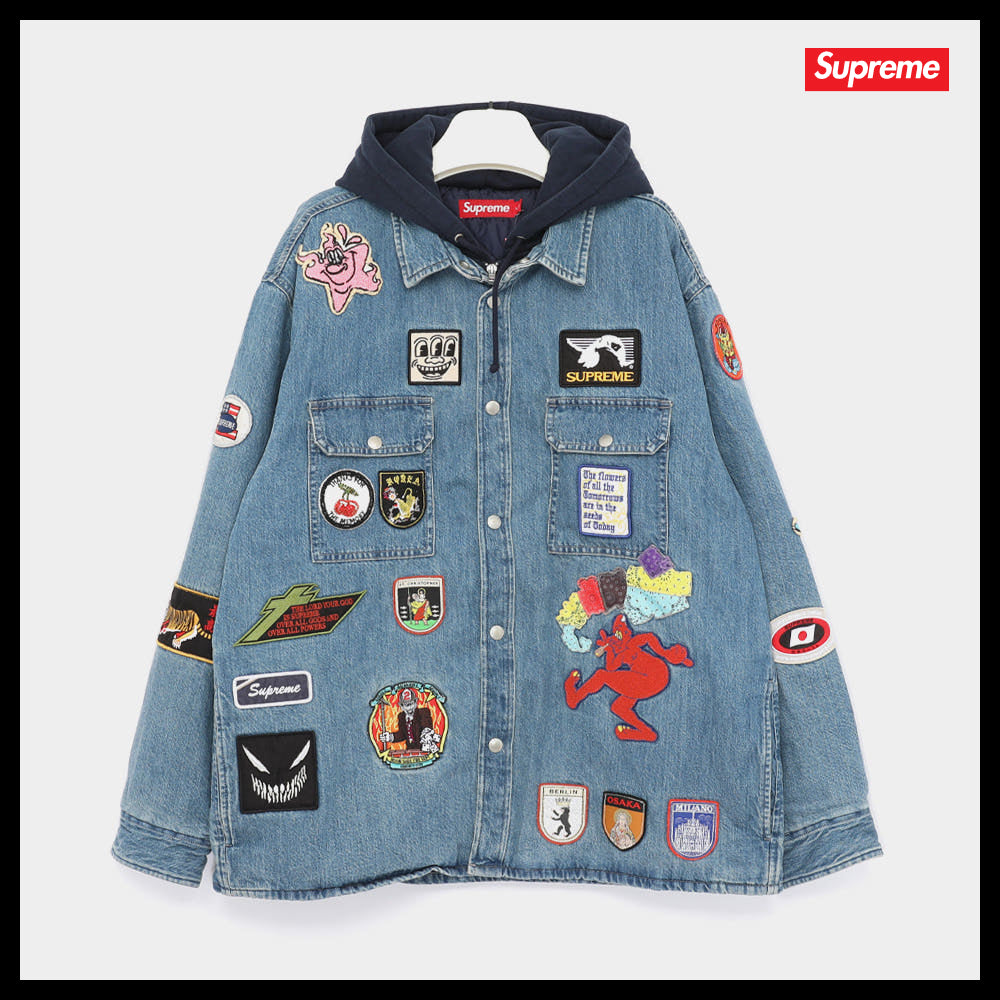 【100%正規品保証 Supreme】Patches Hooded Zip Up Shirt Jacket