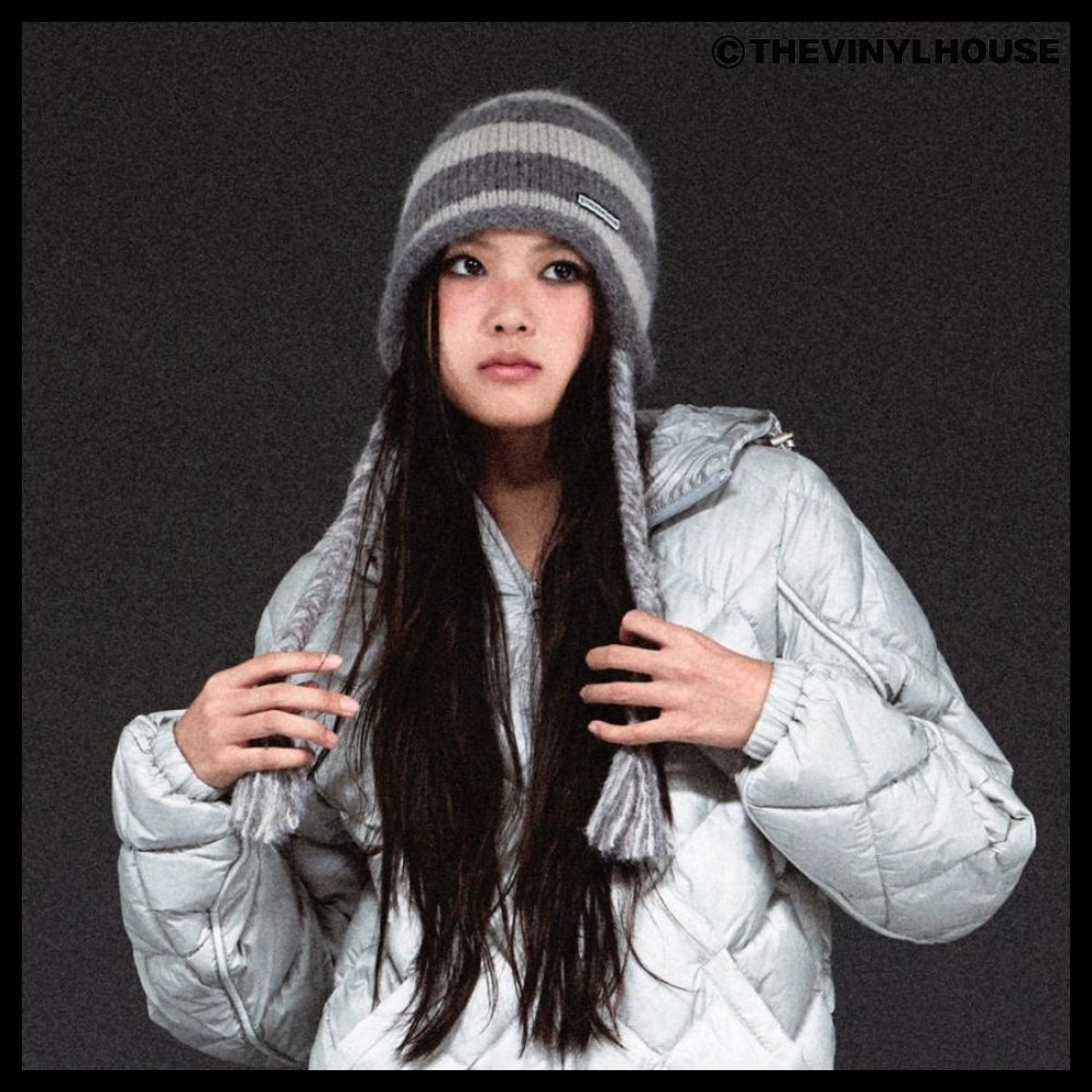 【THEVINYLHOUSE】Ear flap stripe beanie (3 colors)