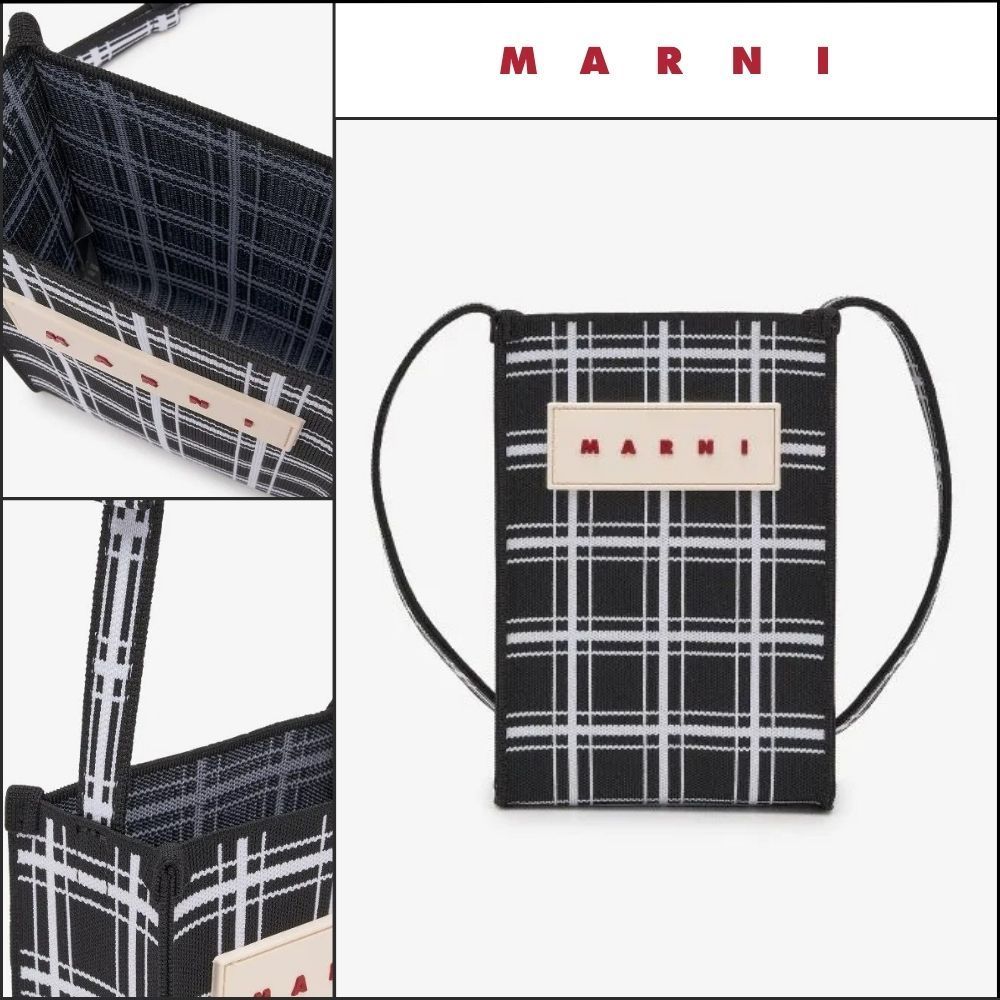 【MARNI】Mini Jacquard Check Shoulder Bag Black White