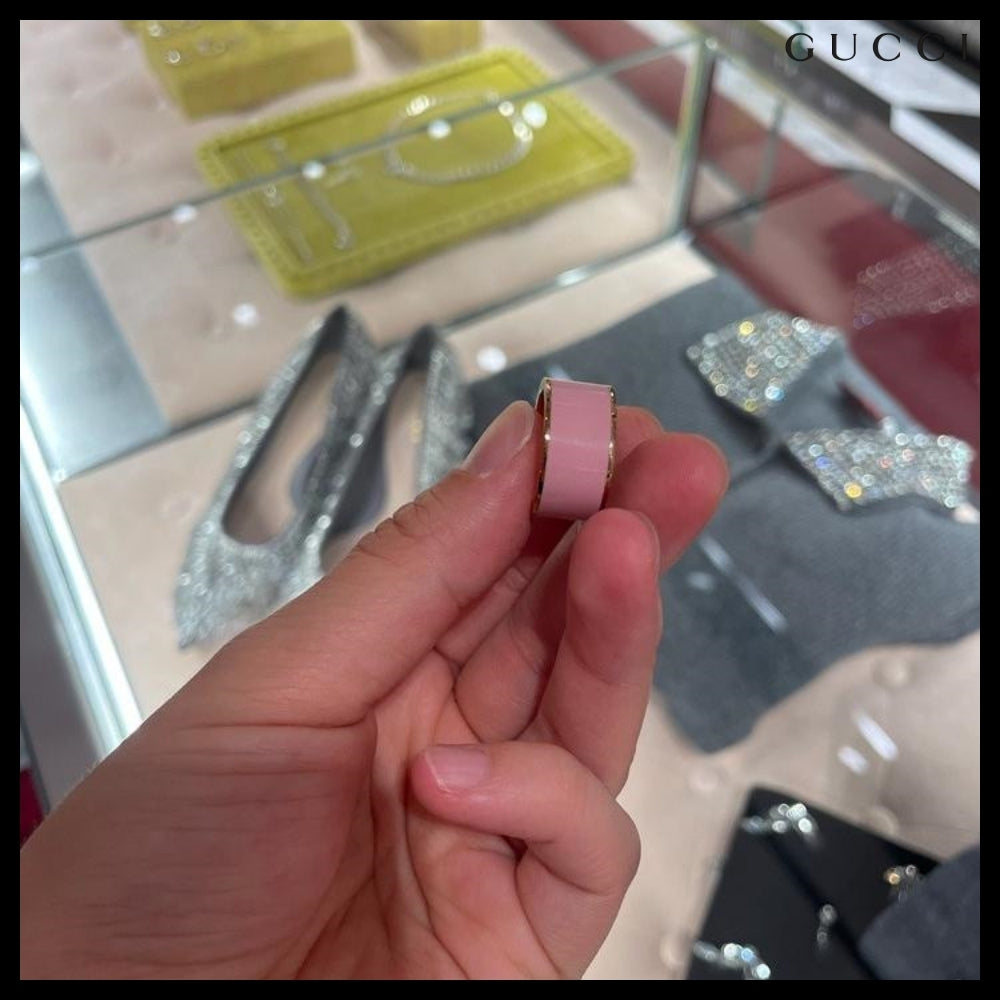 【GUCCI】Blondie Enamel Metal Wide Ring Pink