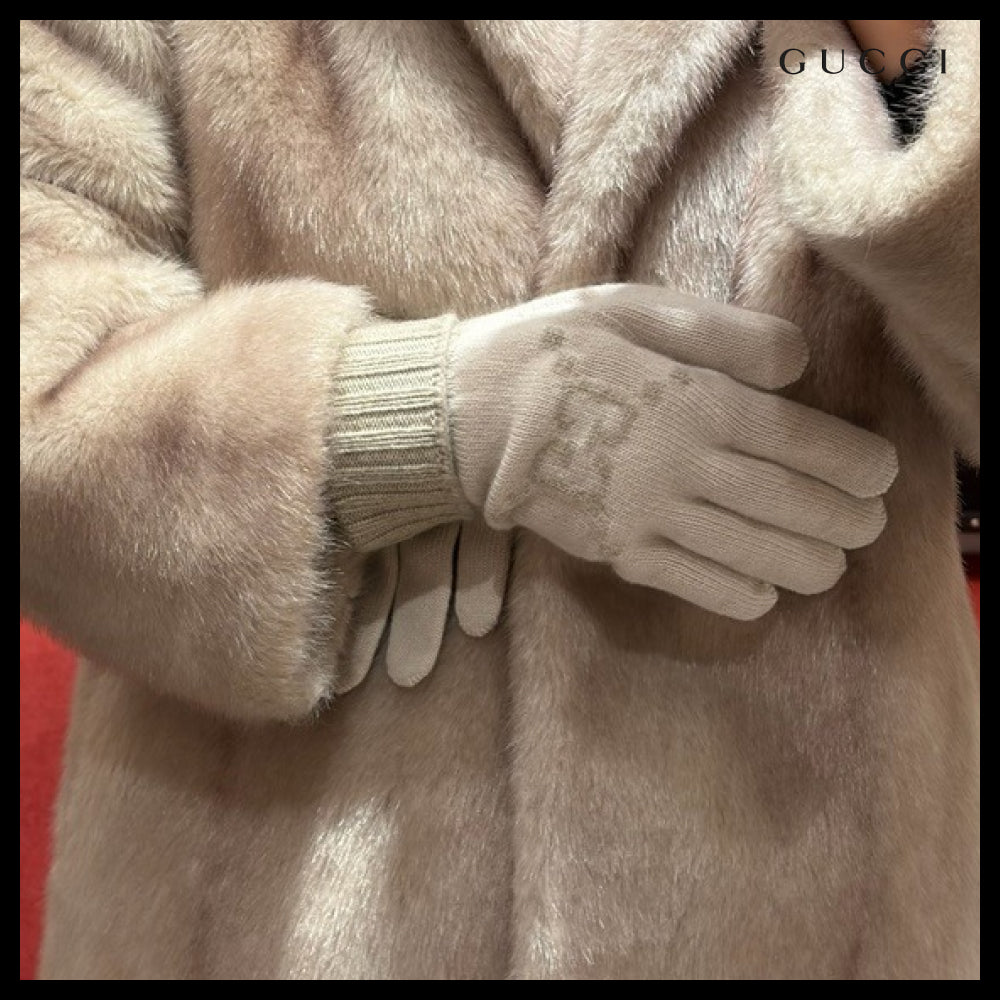 【GUCCI】GG Jacquard Cashmere Knit Gloves Off White