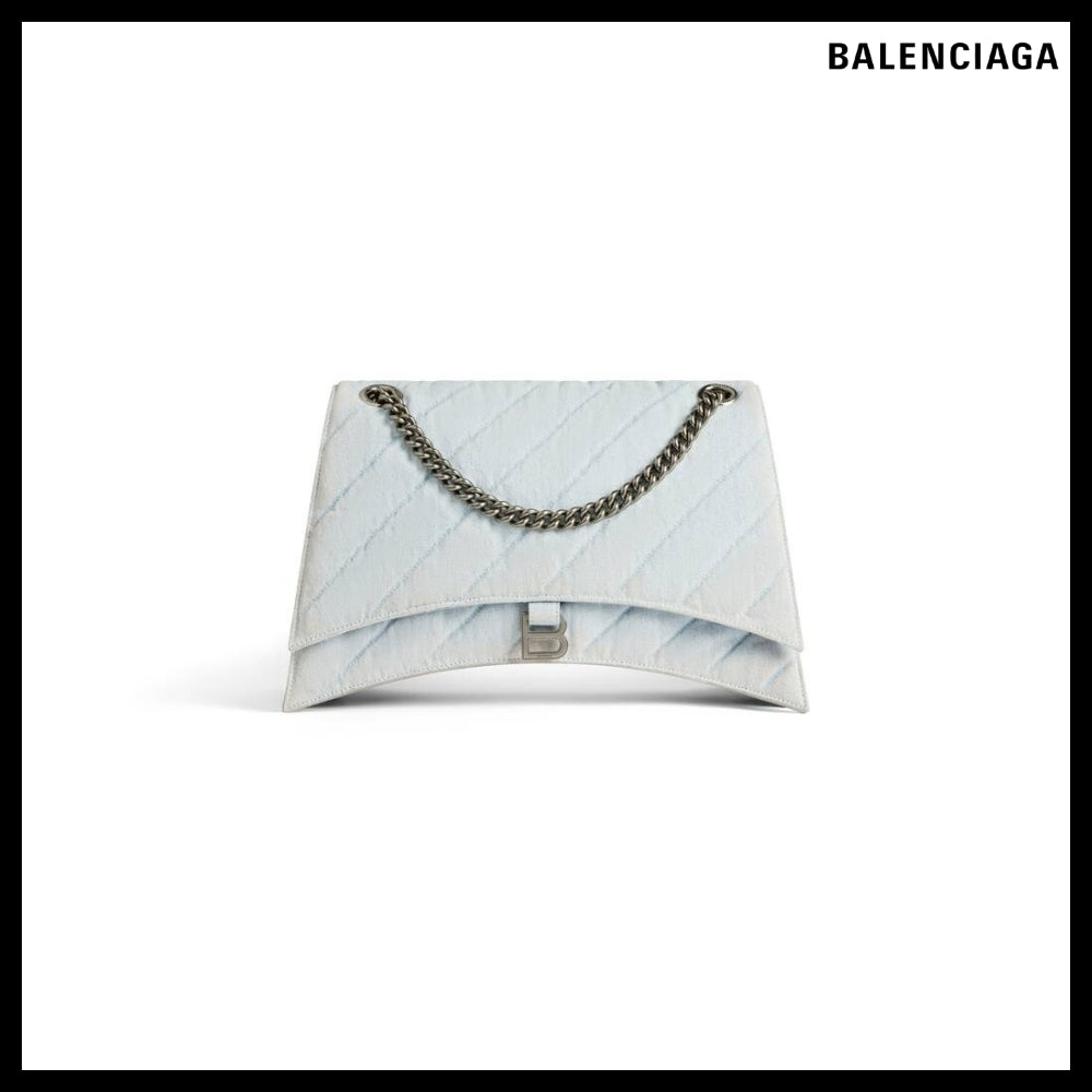 【BALENCIAGA】Crush Large Chain Bag Quilted Denim Blue