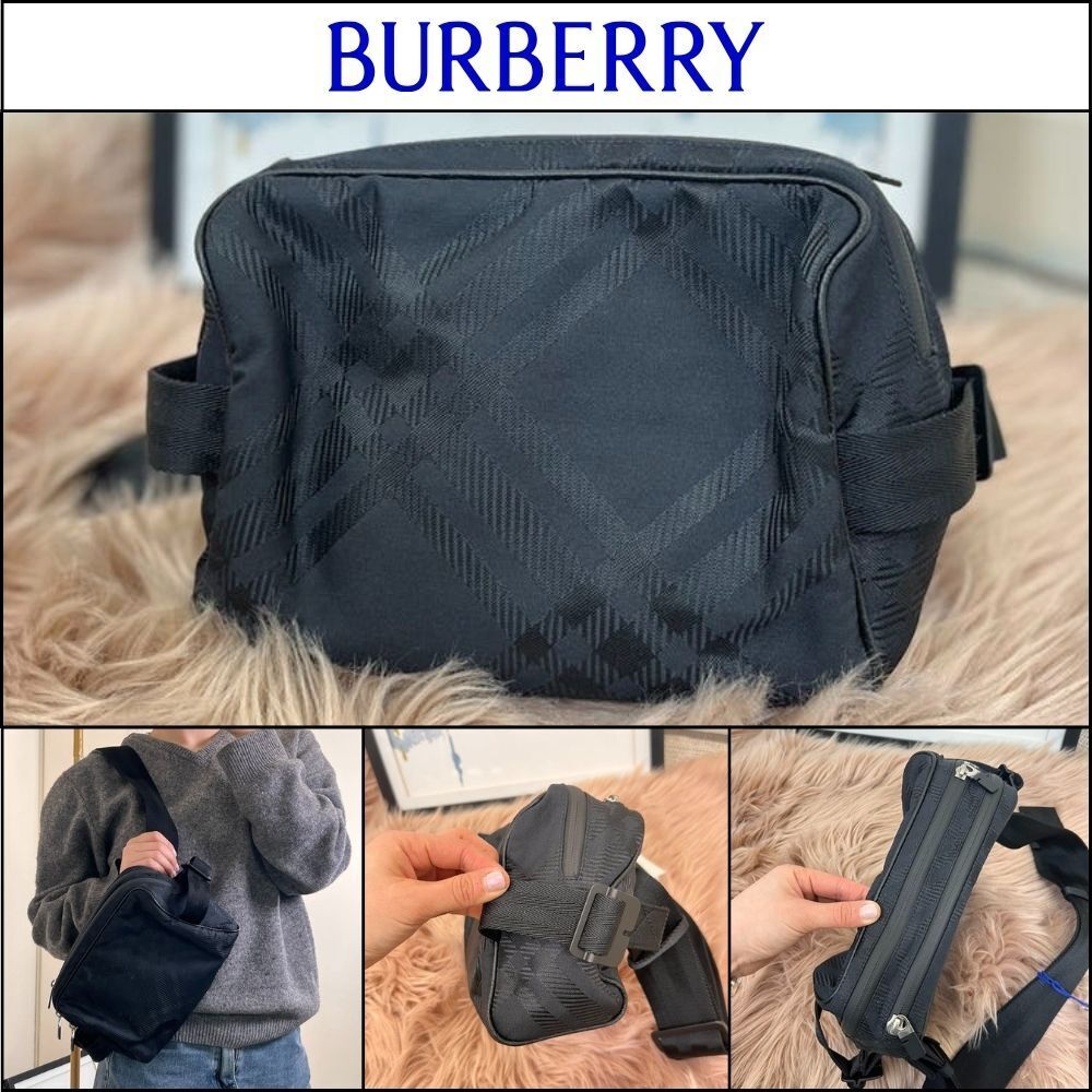 【Burberry】Check Jacquard Nylon Belt Bag Black